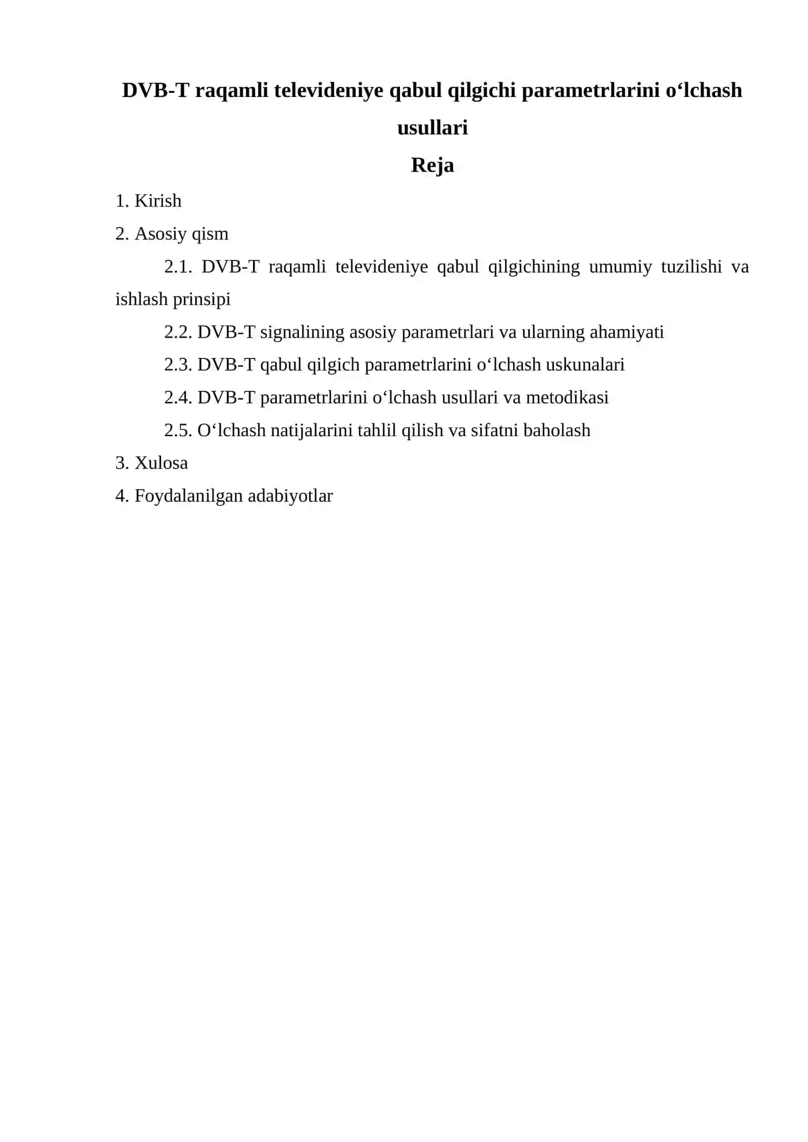 DVB-T raqamli televideniye qabul qilgichi parametrlarini o‘lchash usullari 2
