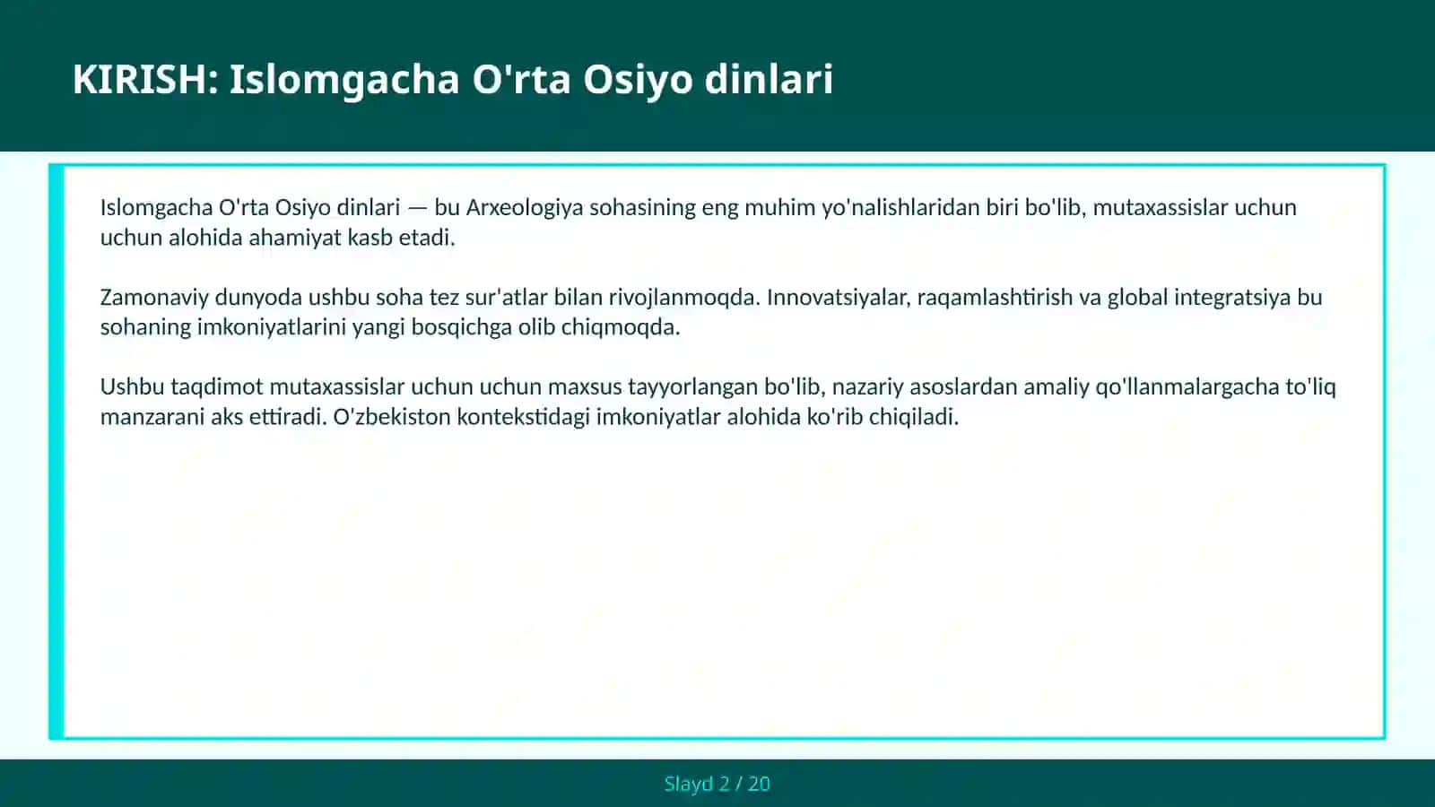ISLOMGACHA O'RTA OSIYO DINLARI 2