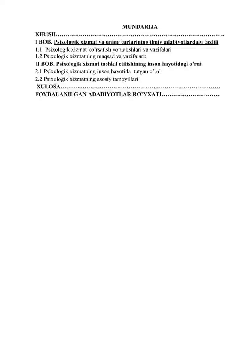 Psixologik xizmat va uning turlari. 2
