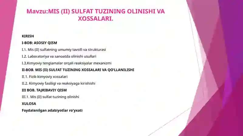 MIS (II) SULFAT TUZINING OLINISHI VA XOSSALARI 2