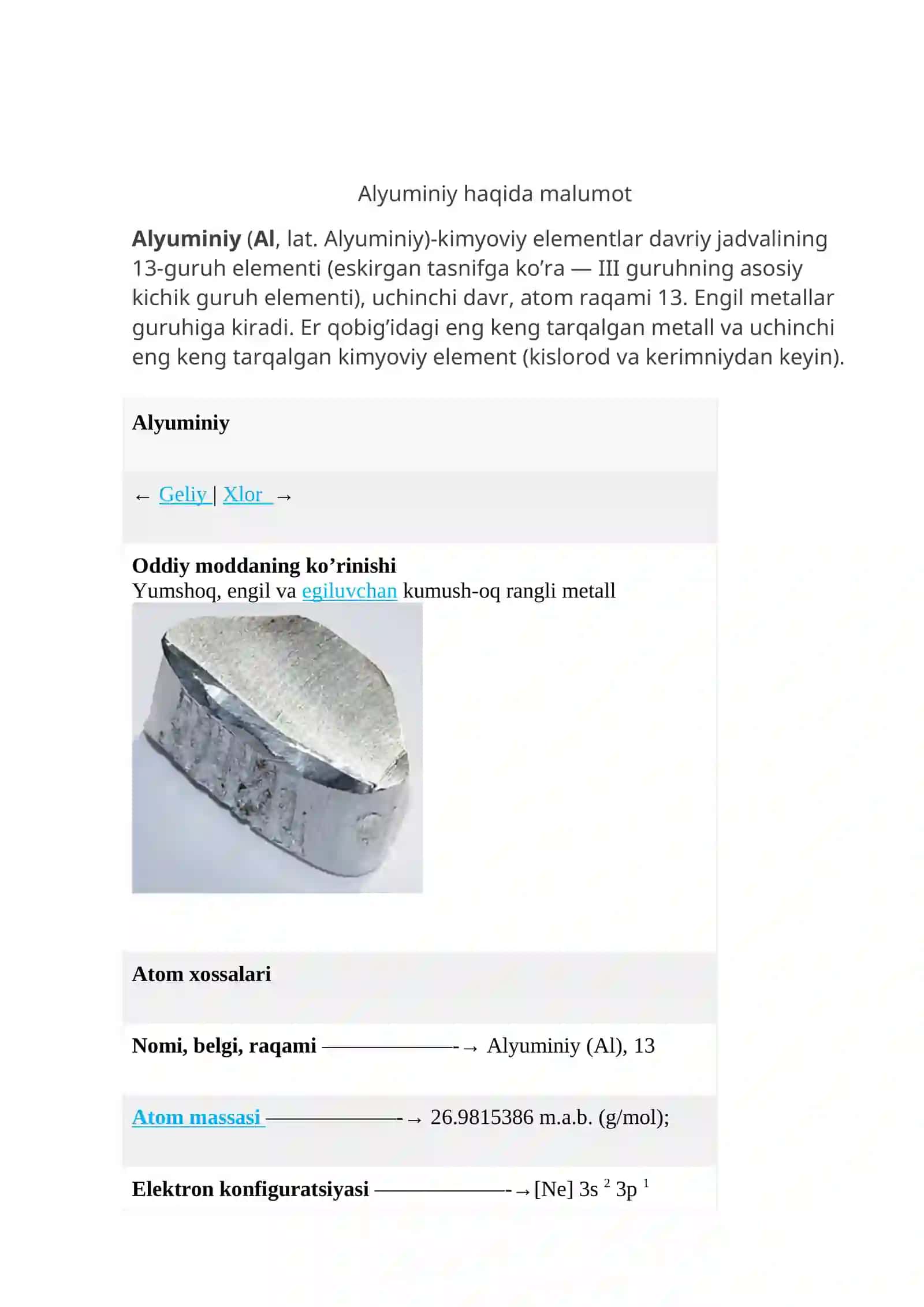 Alyuminiy elementi 2