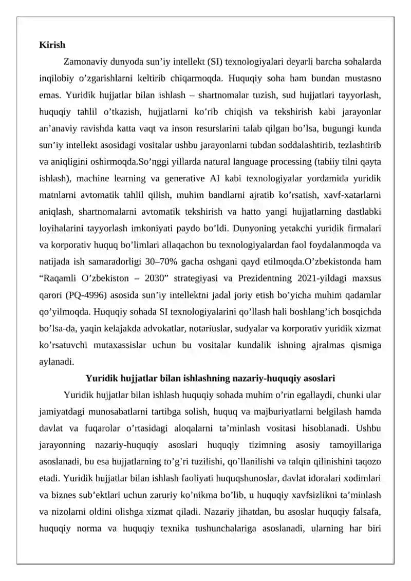 Yuridik hujjatlar bilan ishlashda sun’iy intellektdan foydalanish istiqbollari 2