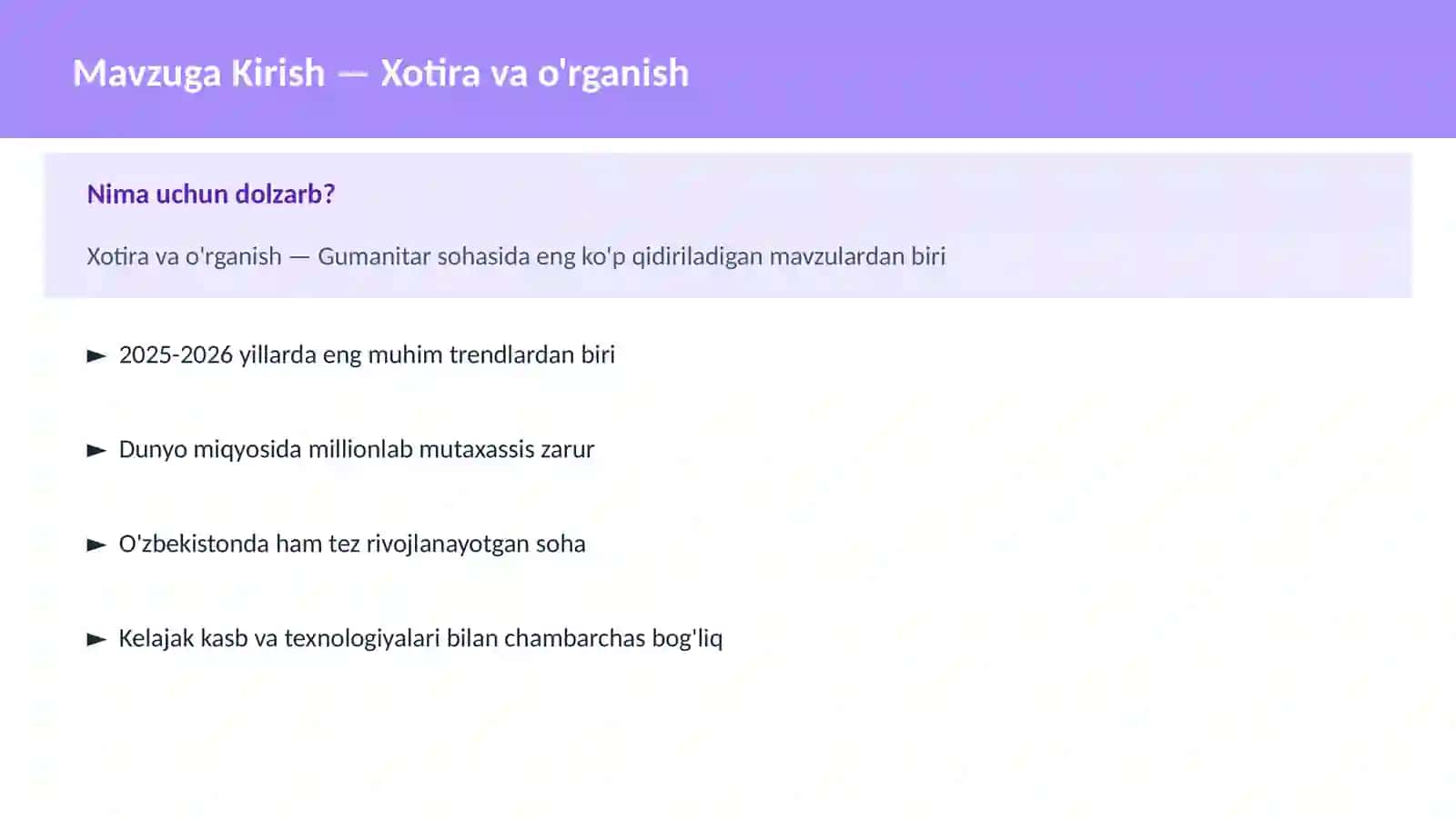 Xotira va o'rganish 2