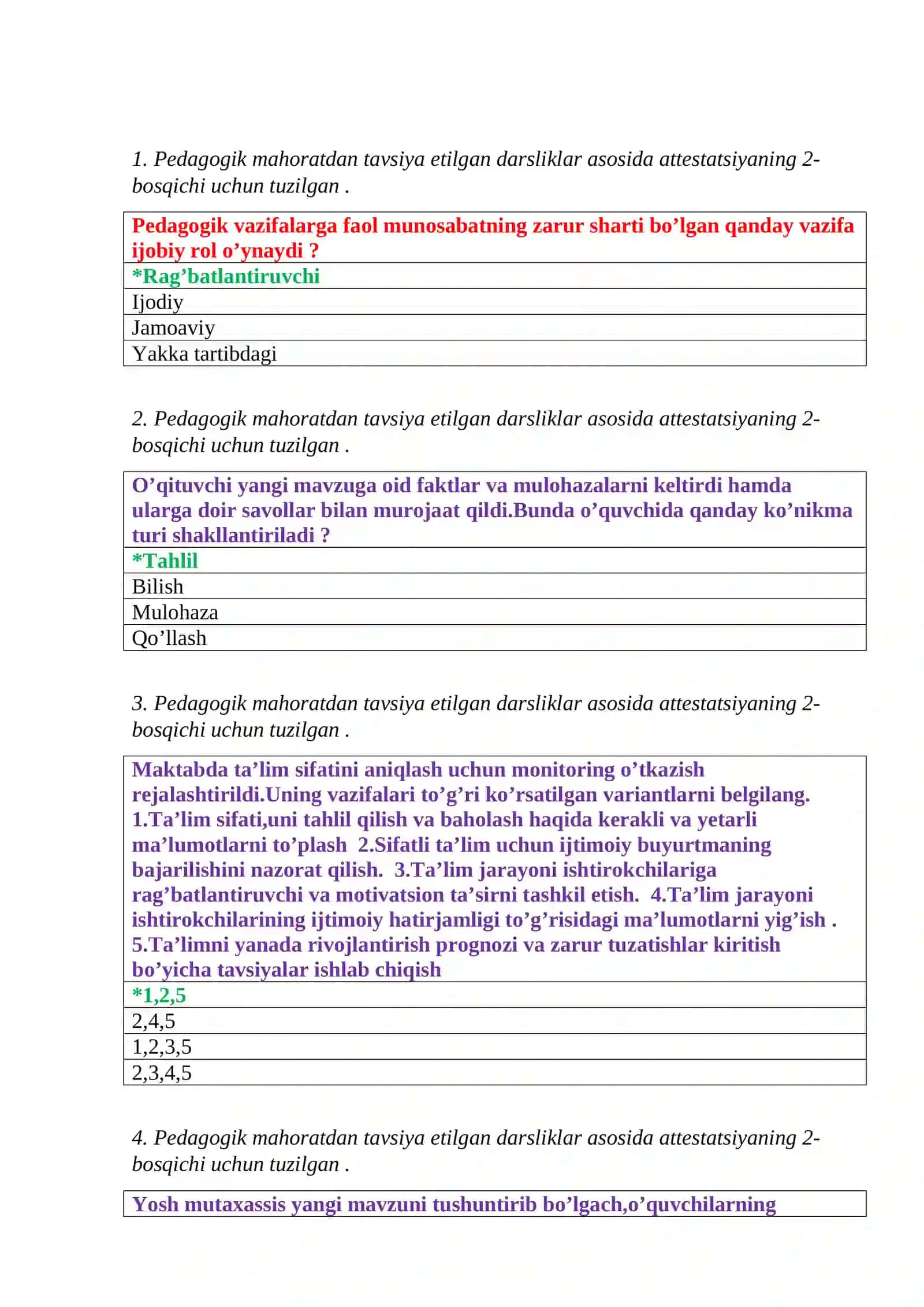 Pedagogik mahoratdan testlar 2