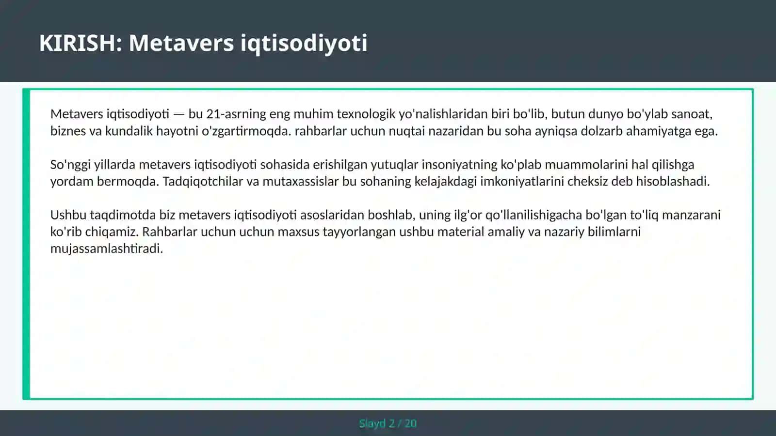 METAVERS IQTISODIYOTI 2
