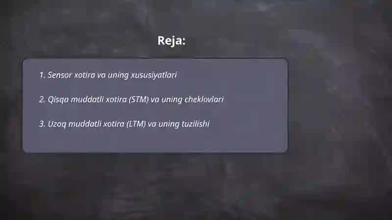 Sensor xotira va uning xususiyatlari 2