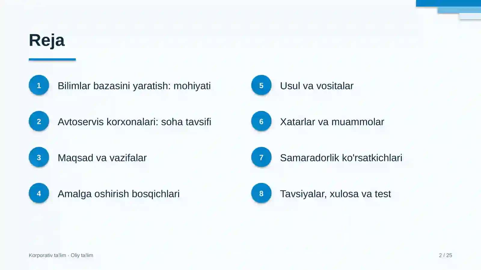 Avtoservis korxonalarida bilimlar bazasini yaratish 2
