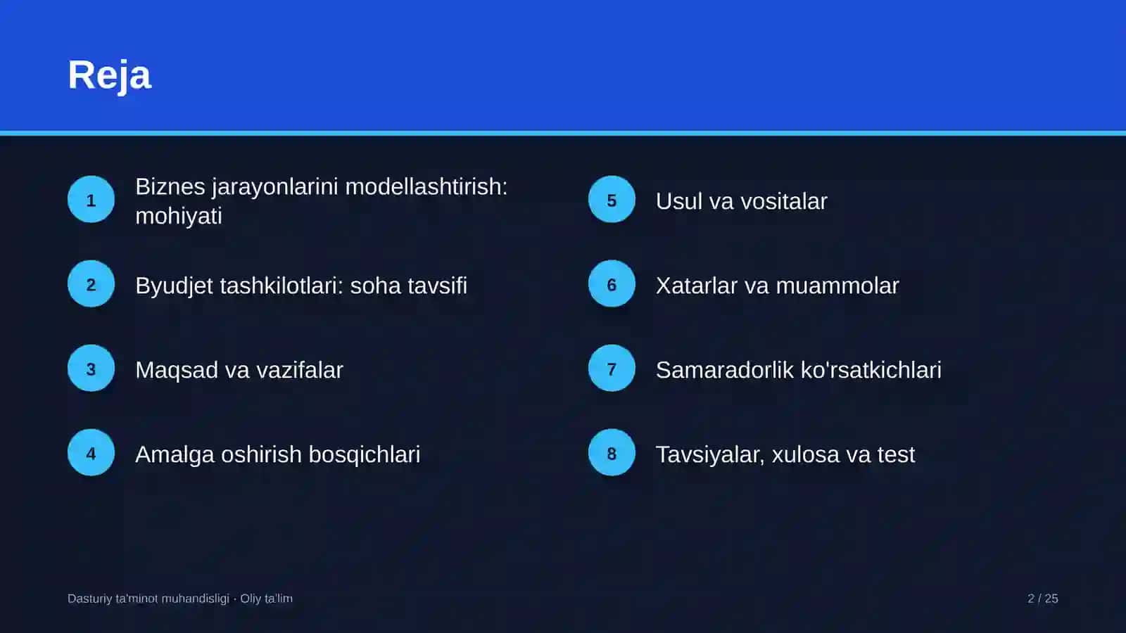 DASTURIY TA'MINOT MUHANDISLIGI · OLIY TA'LIM 2