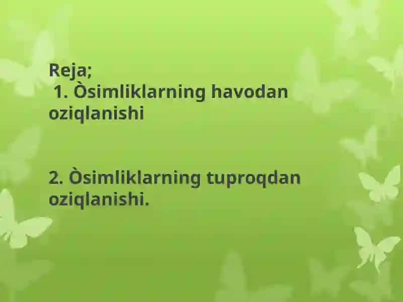 O'SIMLIKLAR OZIQLANISHI 2