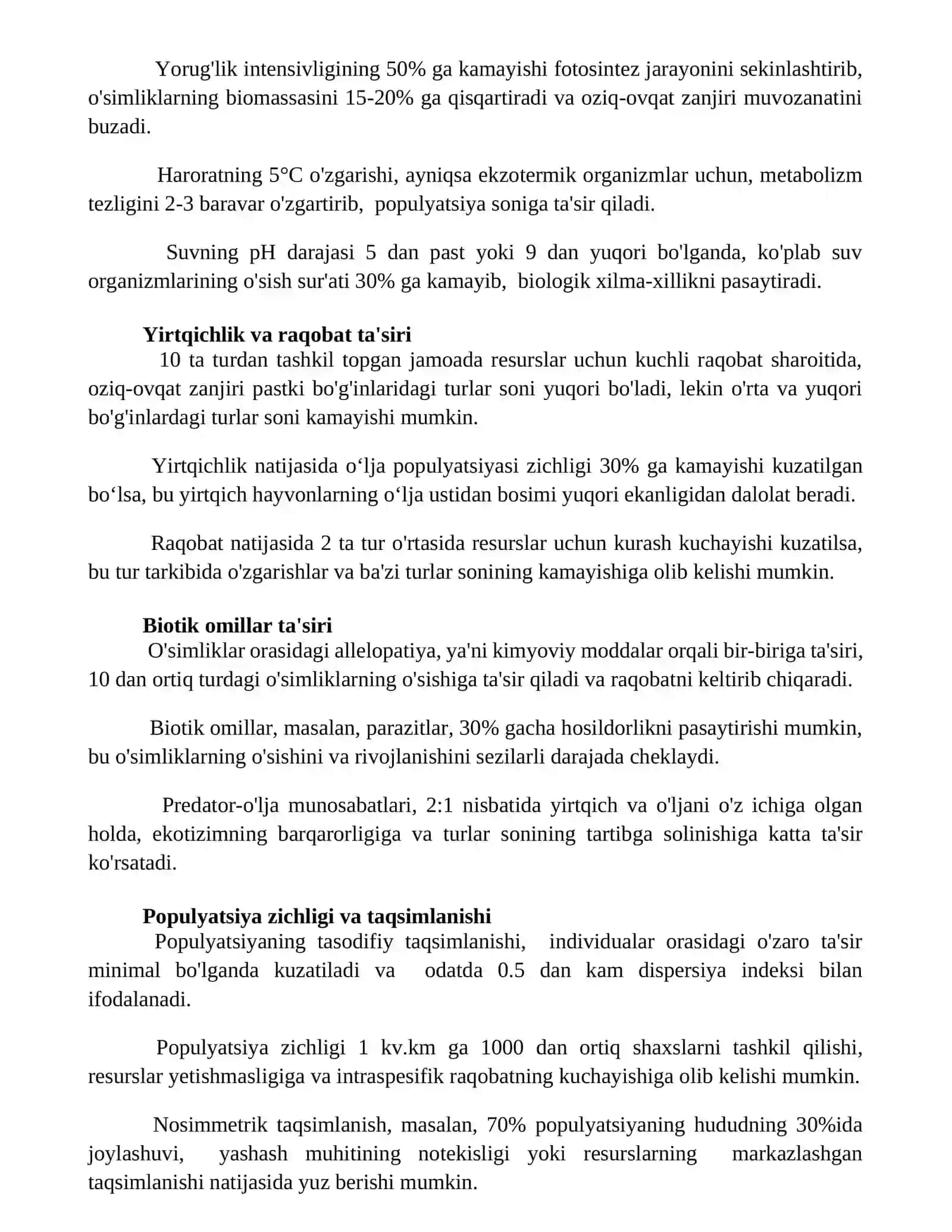 Turli ekologik omillarning tirik organizmlarga ta’sir etish mexanizmlari 2