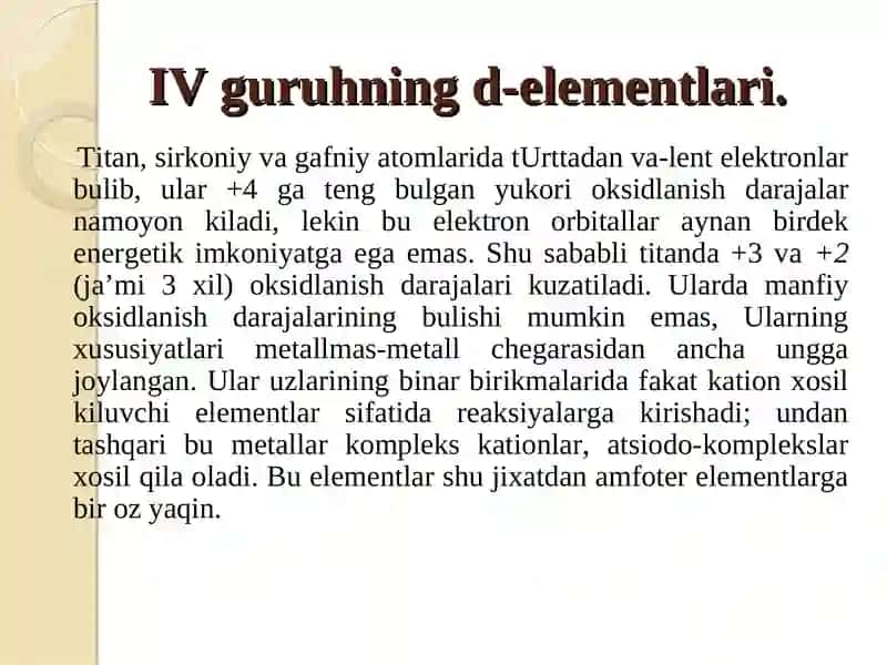 IV guruhning d-elementlari 2