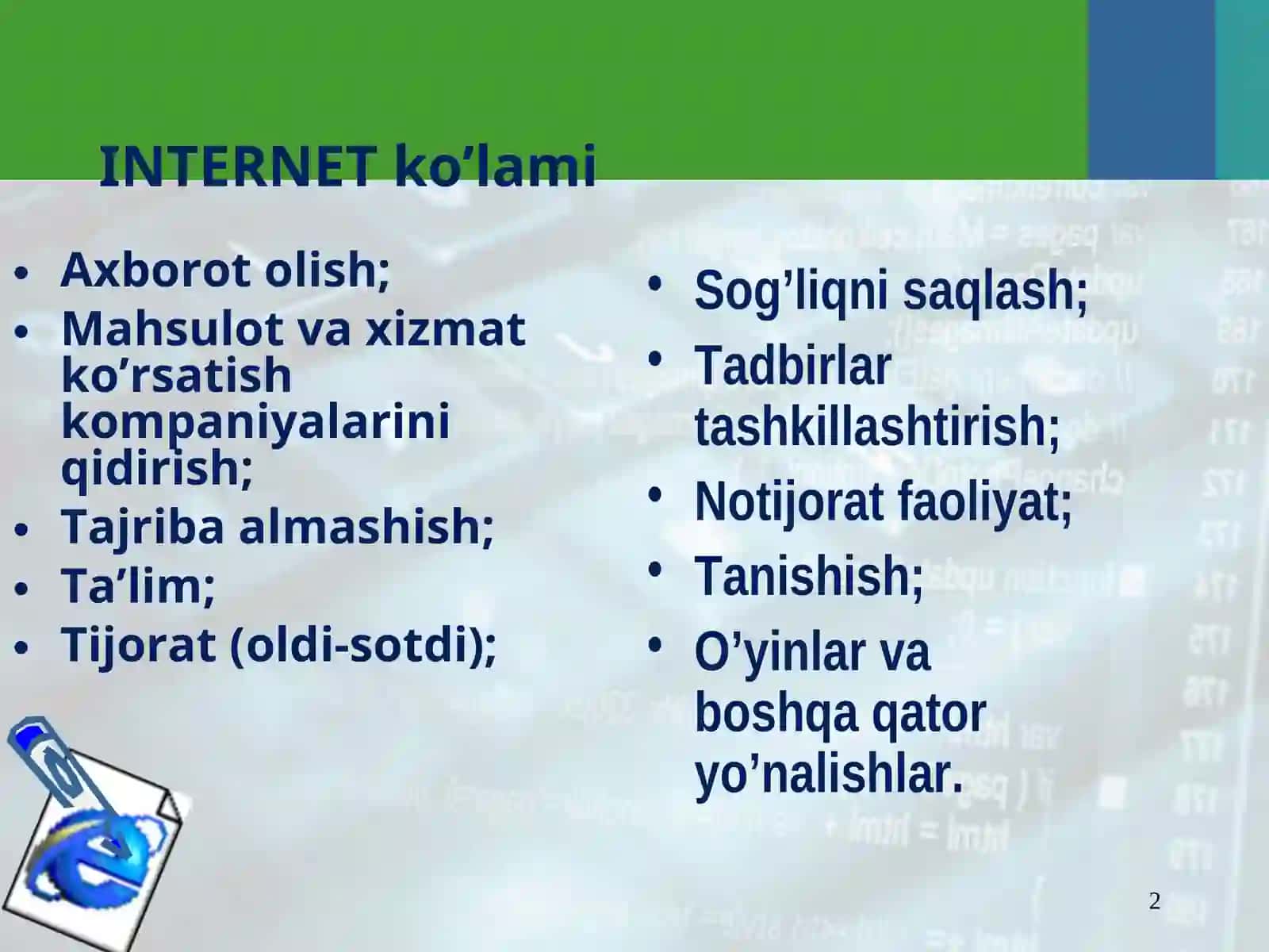 HTML tili haqida ma’lumot va veb-sahifalar tayyorlash 2