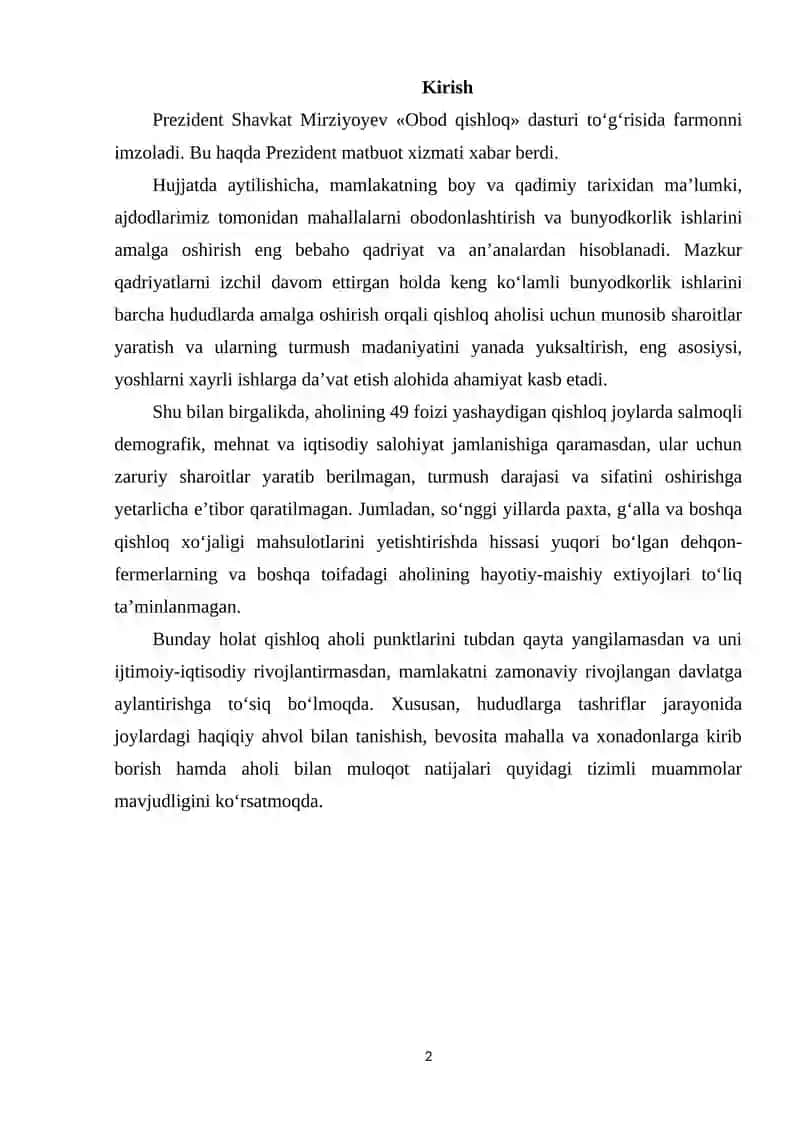 Obod qishloq dasturi 2