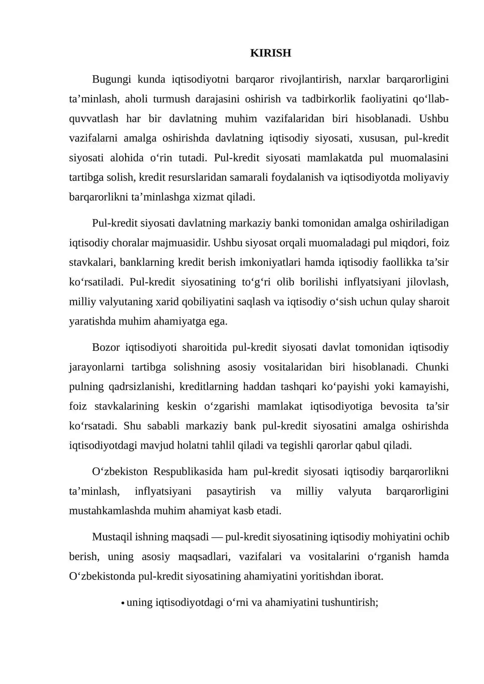 PUL-KREDIT SIYOSATINING MOHIYATI VA MAQSADLARI 2