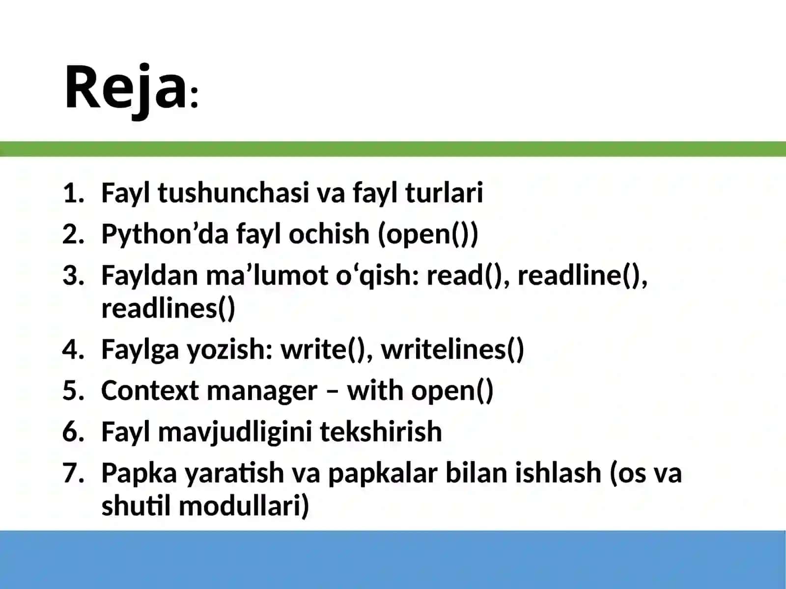 Ma’lumotlarni o‘qish va yozish (Fayllar bilan ishlash) 2