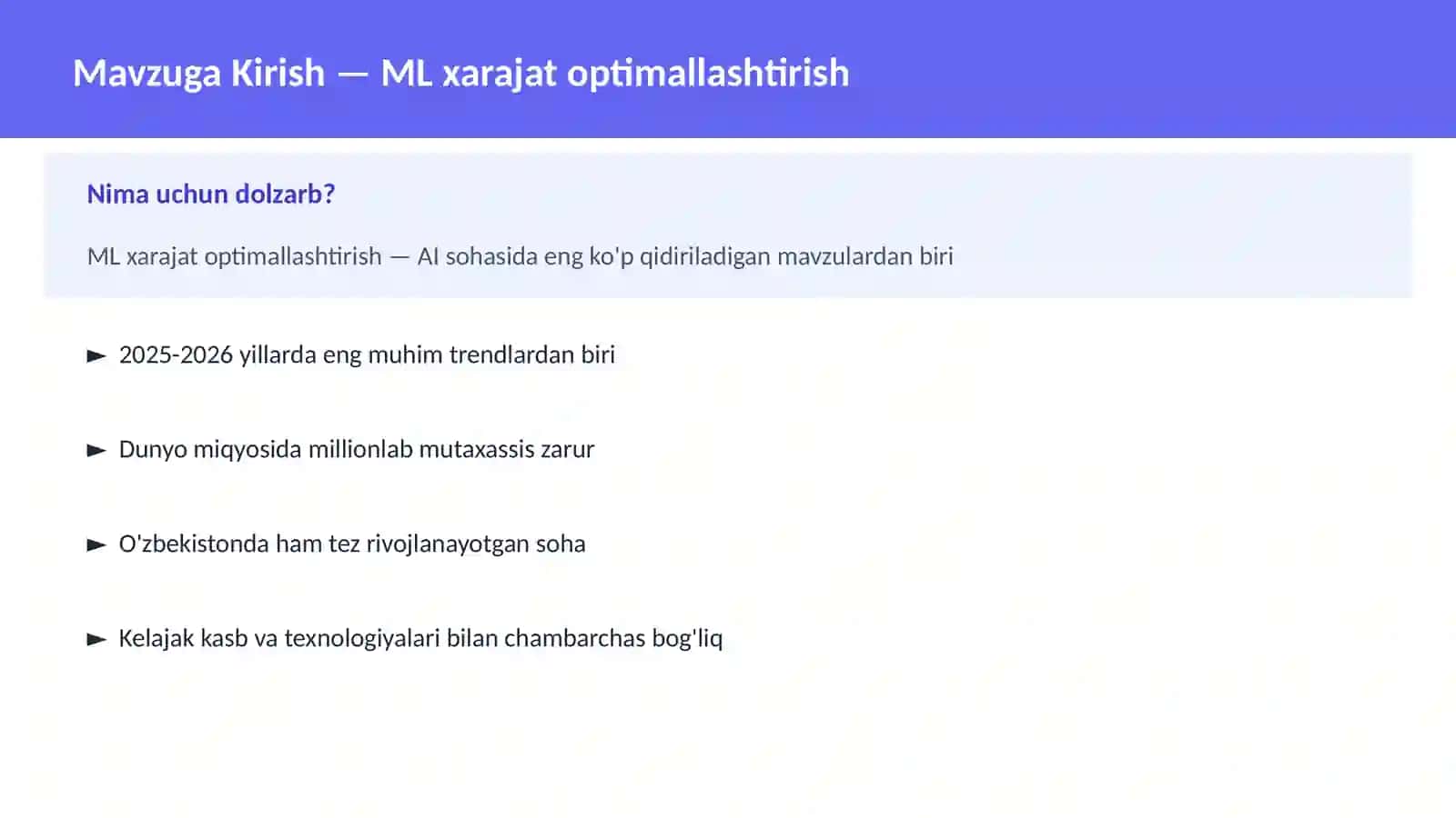 ML xarajat optimallashtirish 2