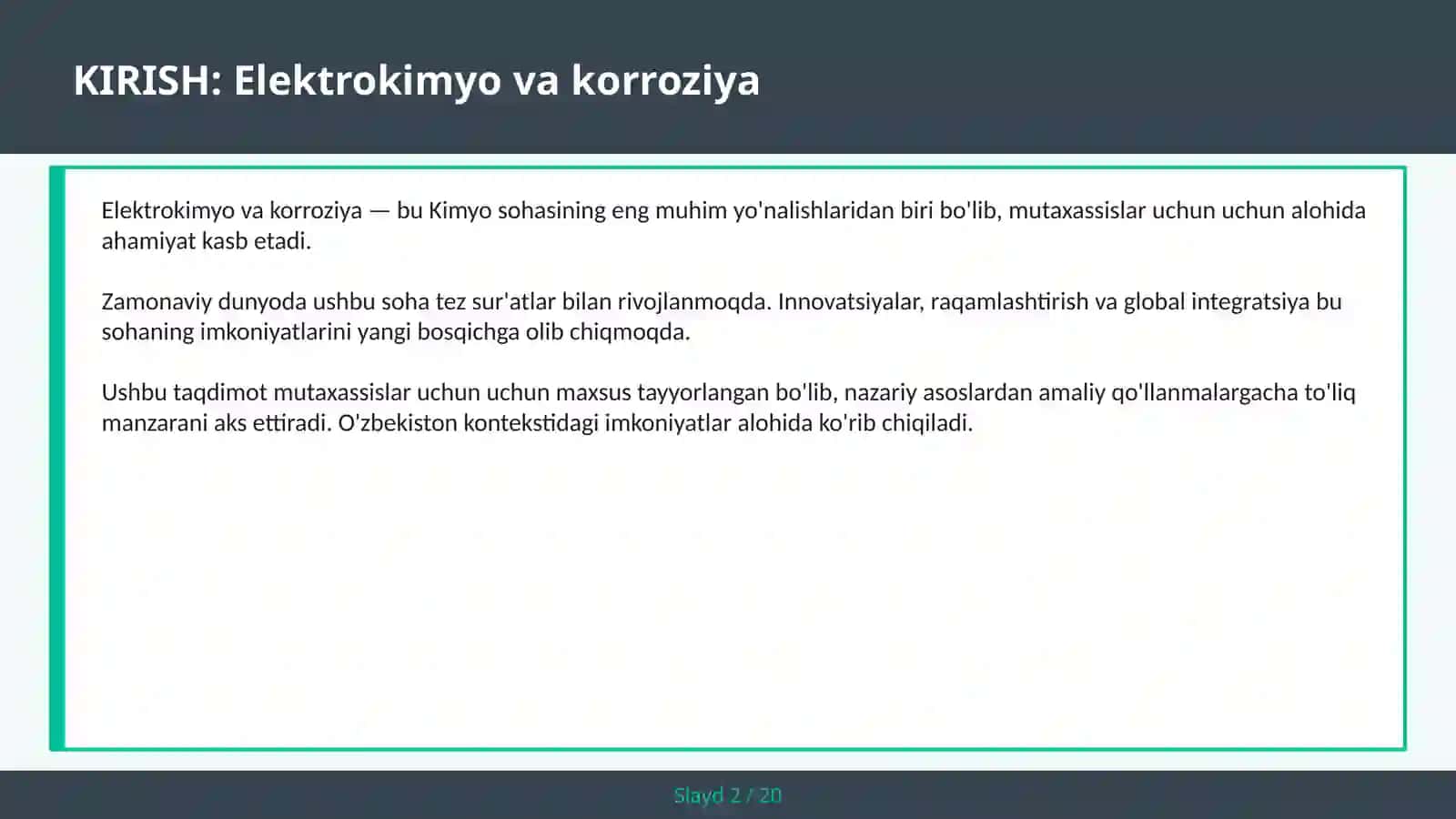 Elektrokimyo va korroziya 2