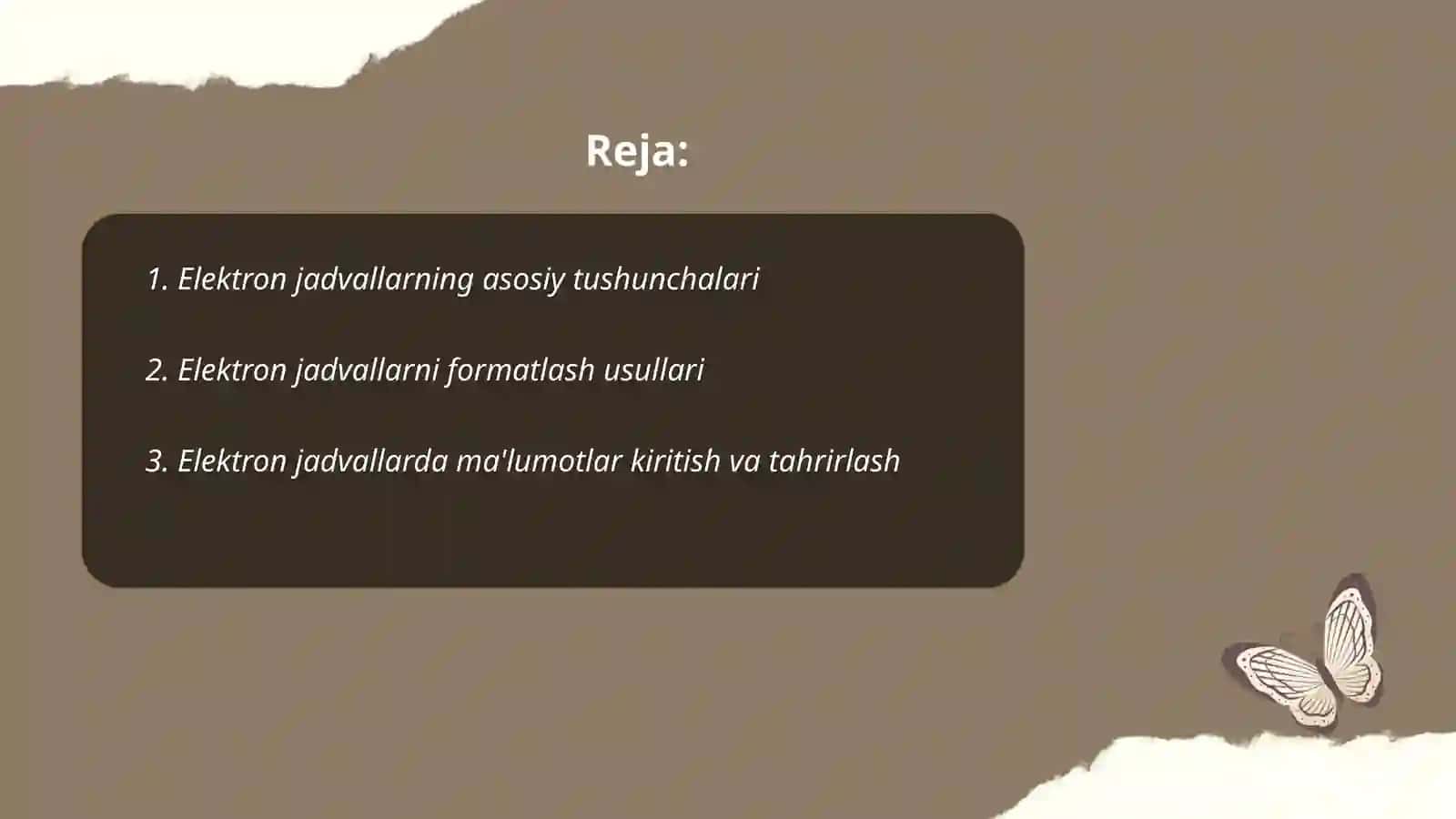 Elektron jadvallar bilan ishlash texnalogiyasi 2
