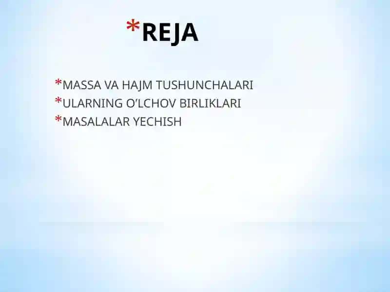 Massa va Hajm Tushunchalari 2