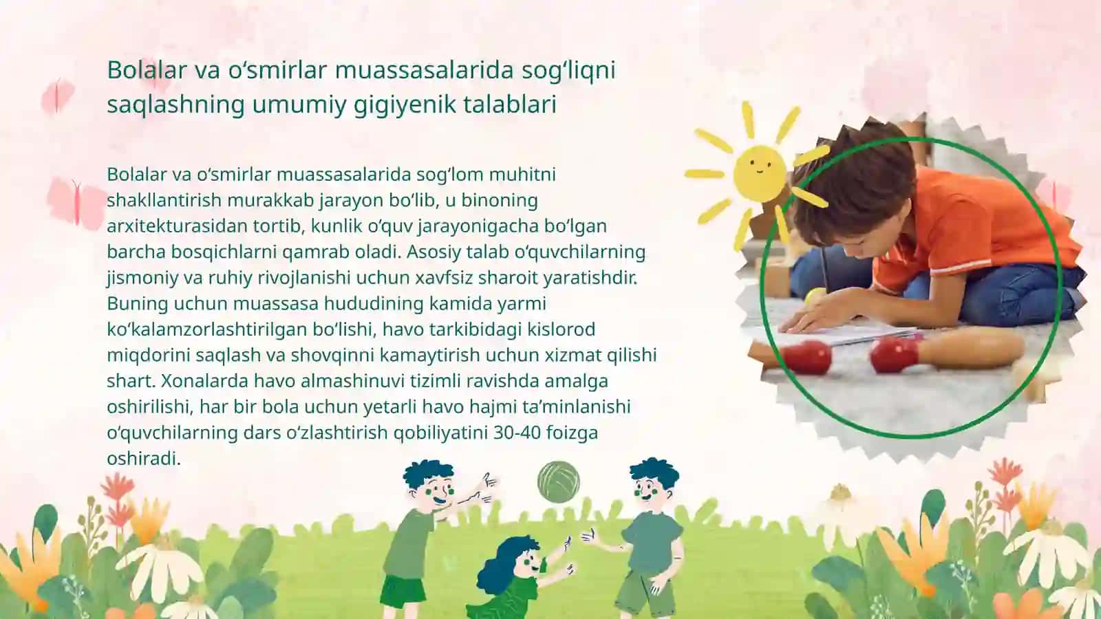 Maktabda jismoniy tarbiya bo'yicha tibbiy nazorat. Salomatlik guruhlari. Maktab mebellari va o'quv jihozlariga gigiyenik talablar. Bolalar muassasalarida yoritilganlikka gigiyenik talablar 2