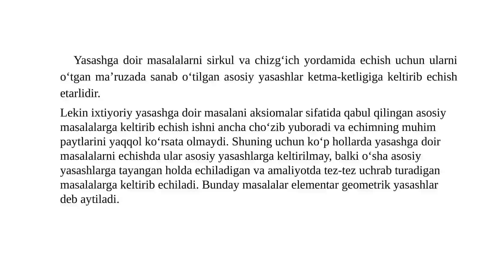 Yasashga doir elementar masalalar 2