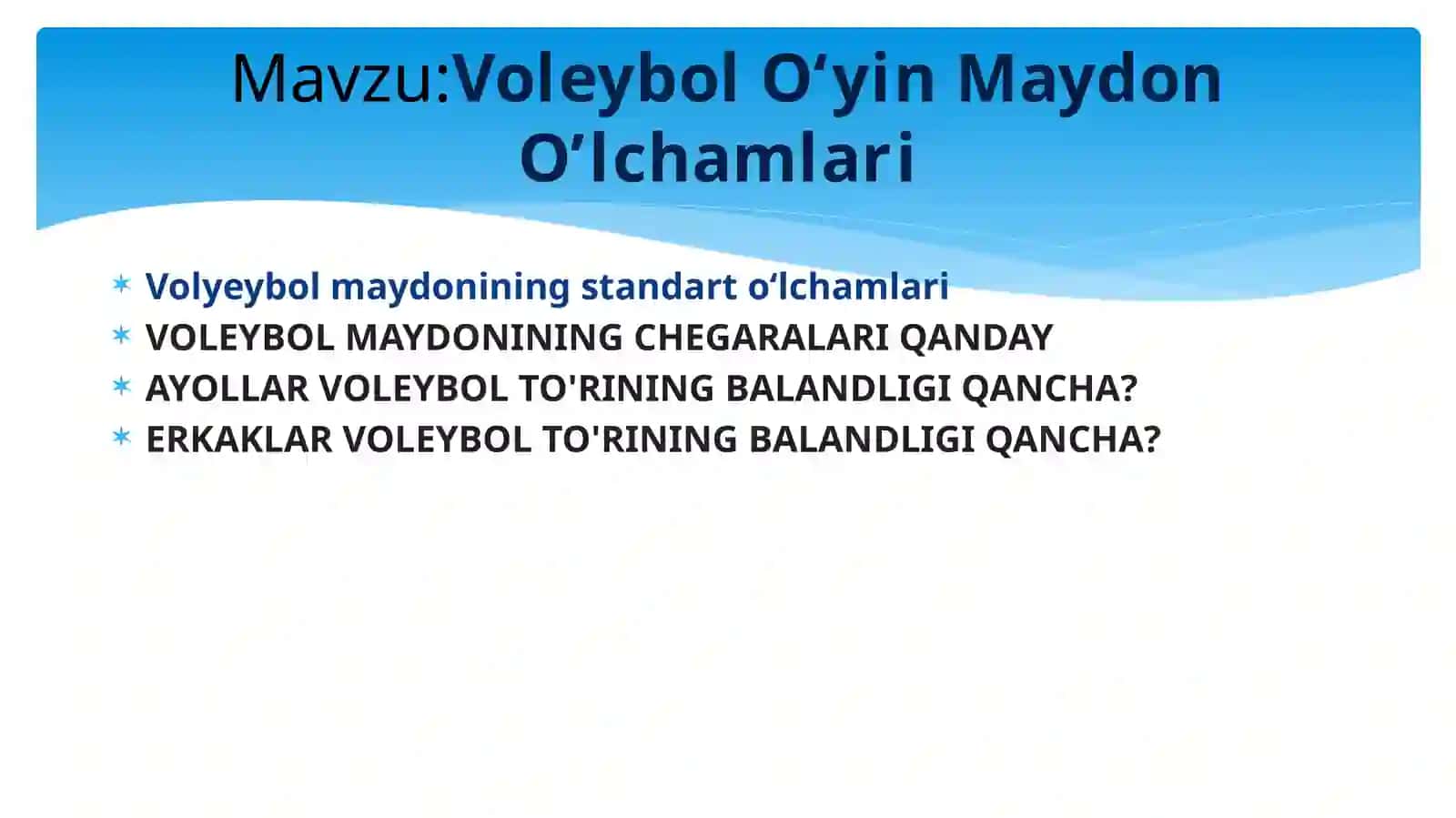 Voleybol O‘yin Maydon O’lchamlari 2