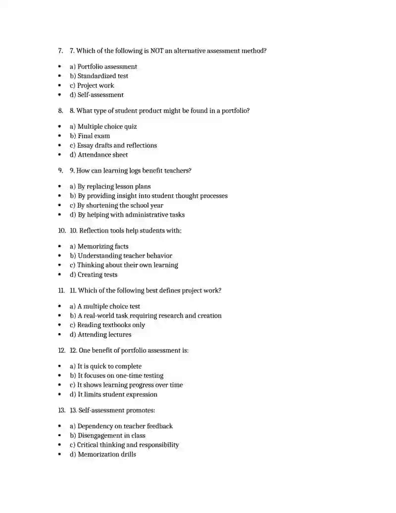 Alternative Assessment Methods - Multiple Choice Questions 2