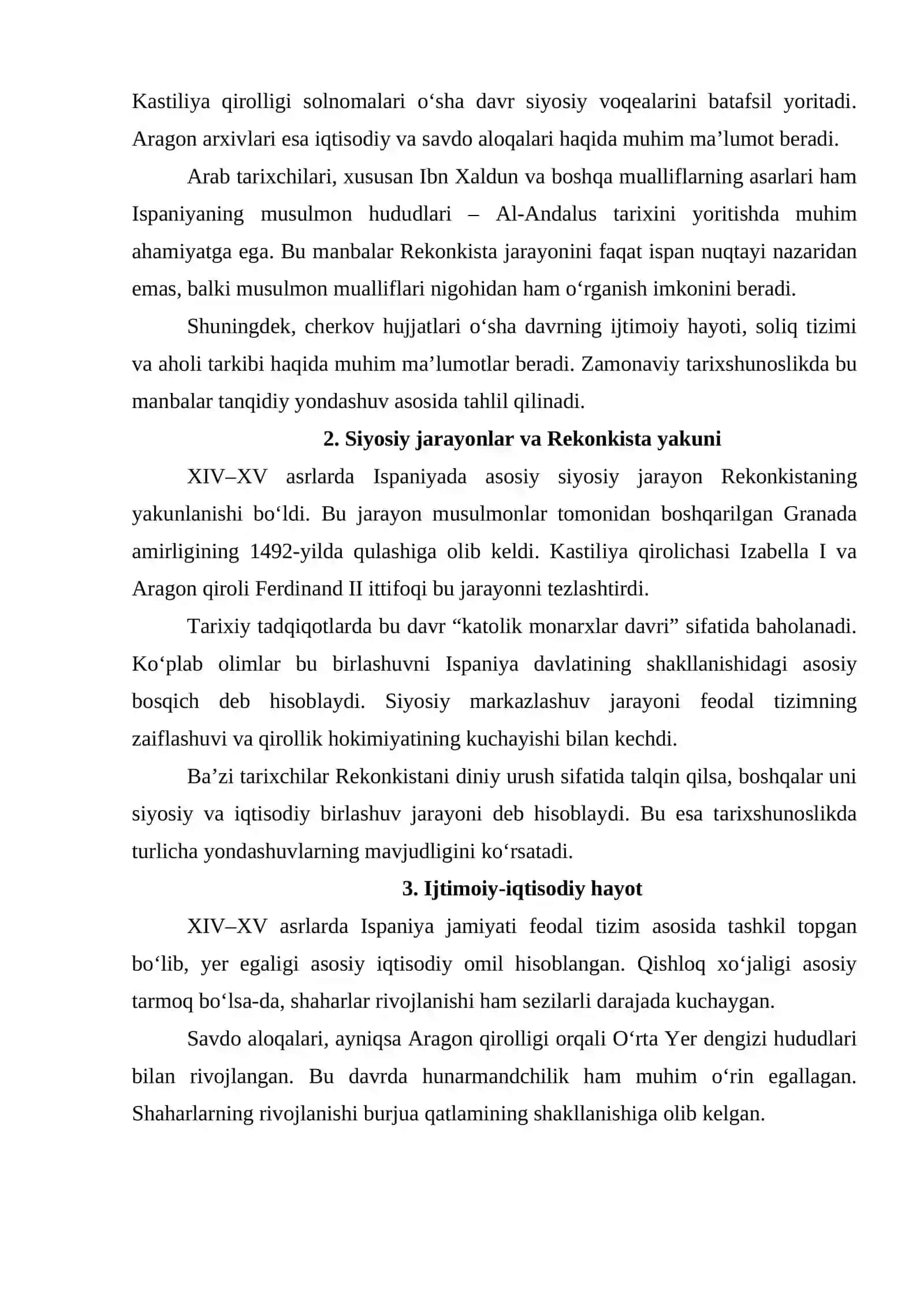 XIV-XV asrlarda Ispaniya tarixiga oid ilmiy tadqiqotlar mavzusida maqola 2