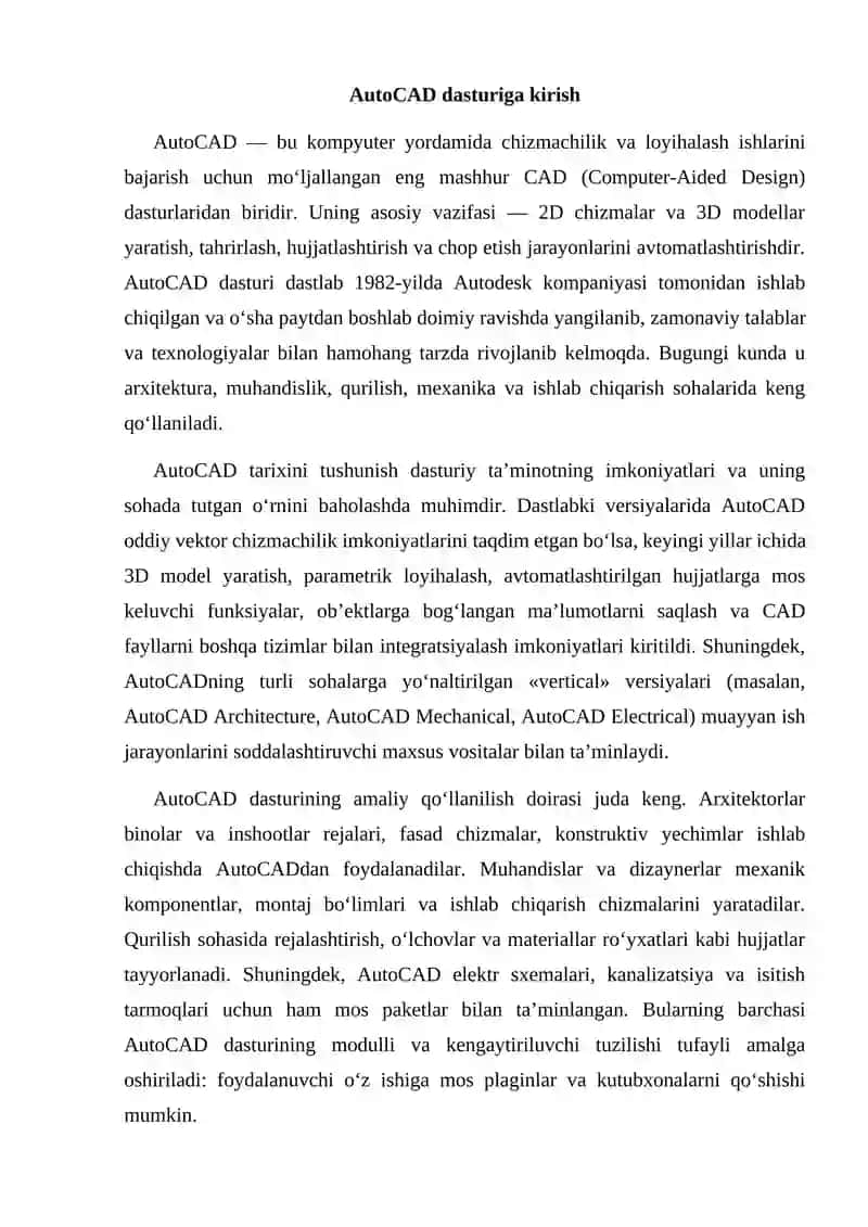 AutoCAD Dasturining Interfeysi va Buyum Paneli 2