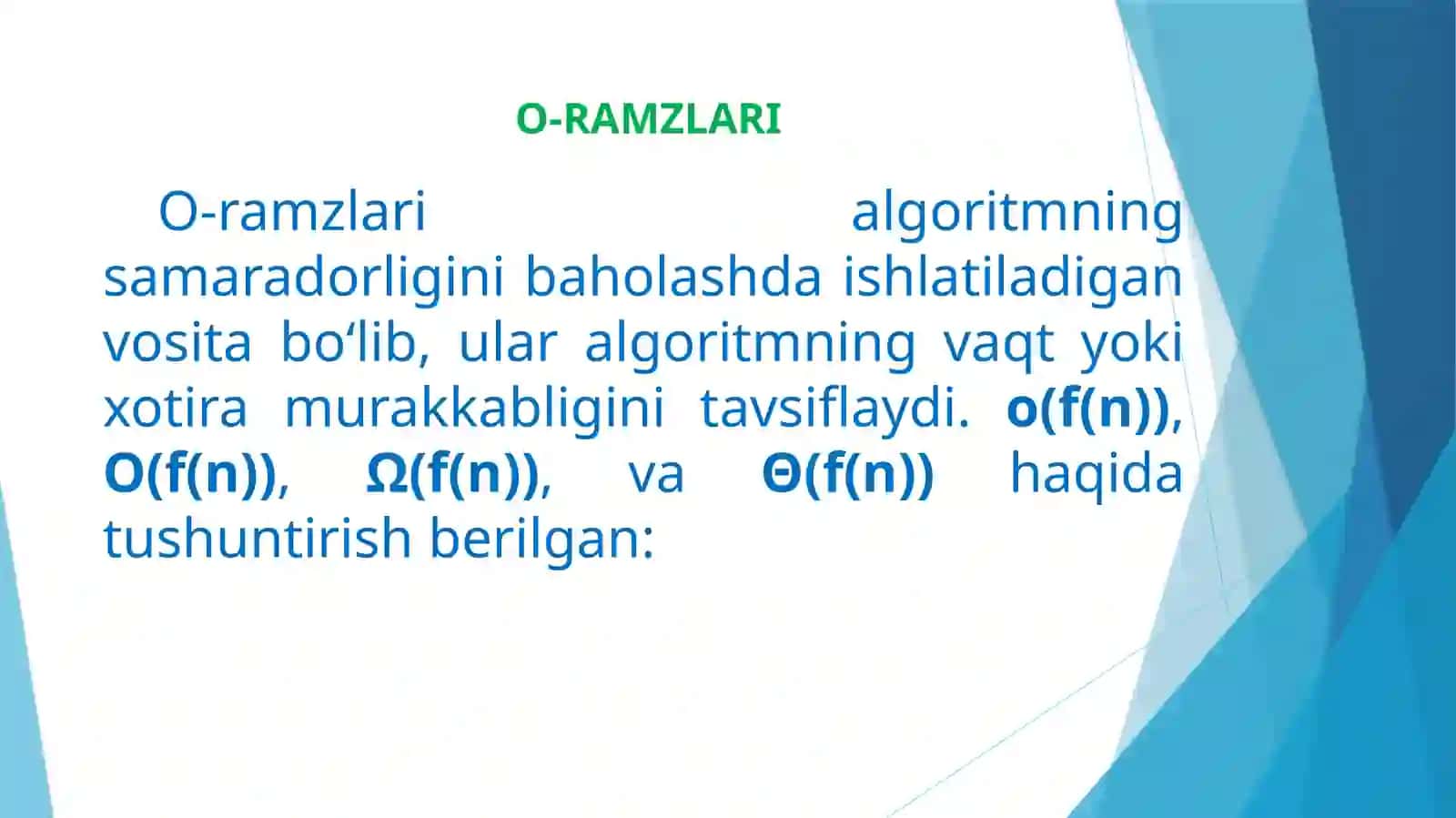 ALGORITMLARNING MURAKKABLIKLIGI VA ULARNI HISOBLASH, HAMDA BAHOLASH 2
