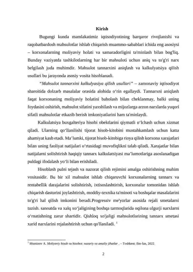 Mahsulot tannarxini kalkulyasiya qilishning nazariy asoslari 2