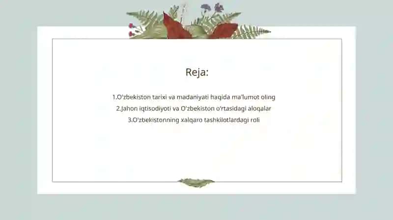 O'zbekiston va jahon hamjamiyati. 2