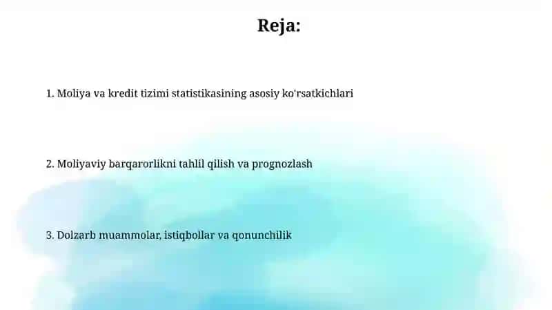 Moliya-kredit tizimi statistikasi 2
