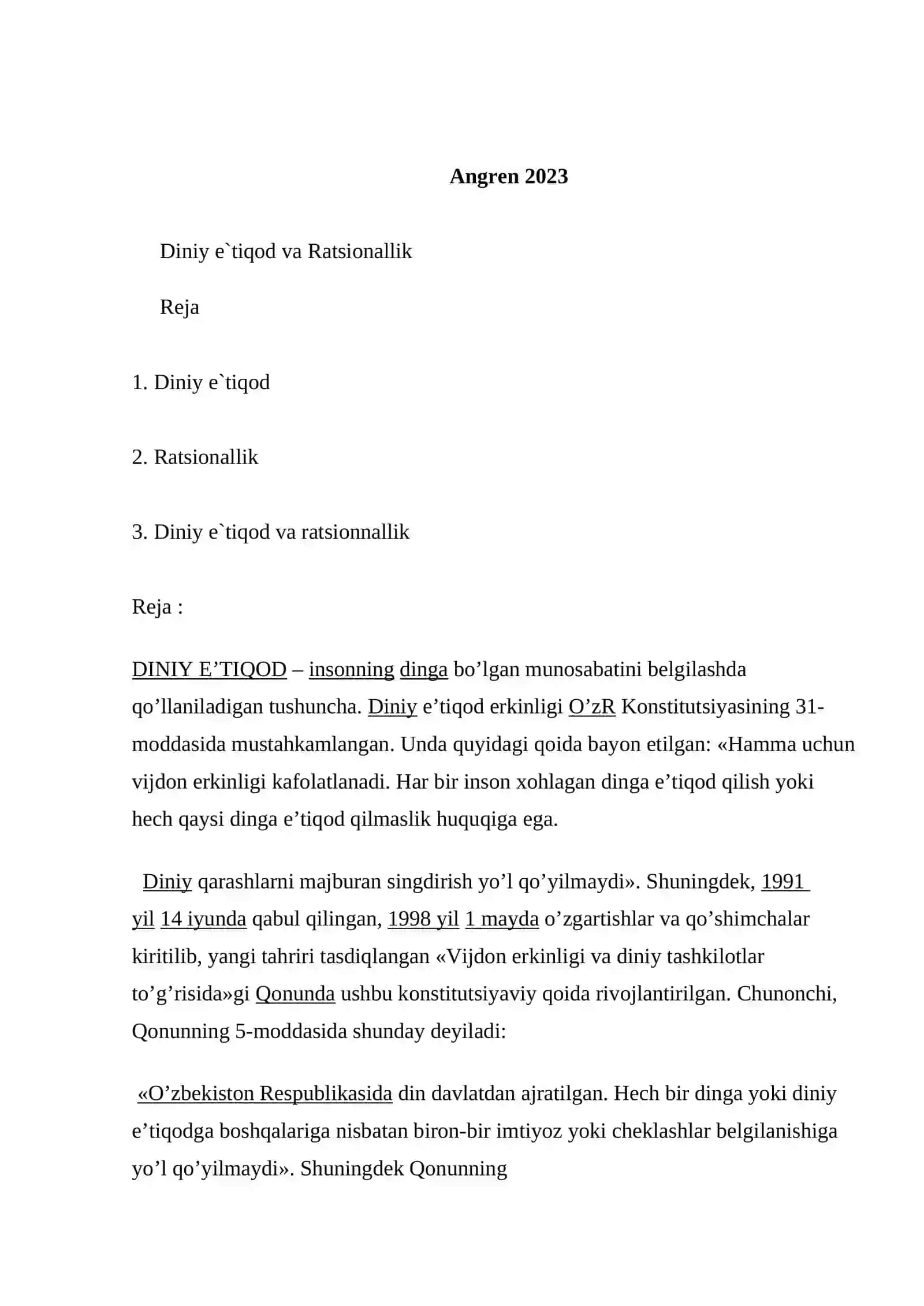 Diniy e`tiqod va Ratsionallik 2
