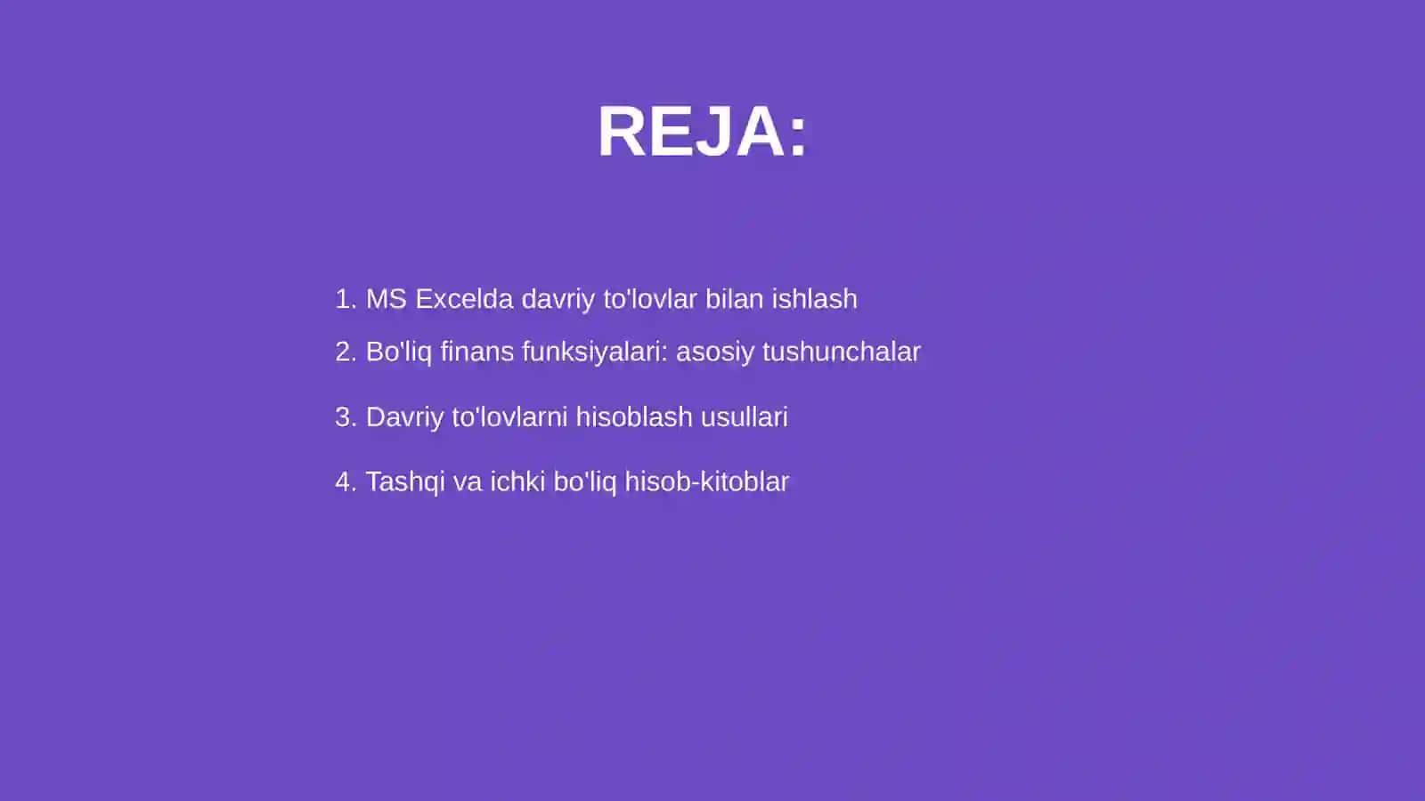 MS Excelda davriy tõlov bilan boğliq finans funksiyalarga doir masalalar 2