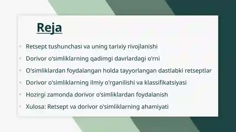 Retsept va Dorivor o'simliklar 2