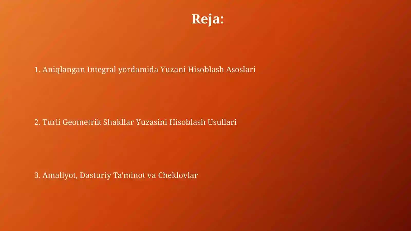 Aniqlangan Integral yordamida Yuzani Hisoblash Asoslari 2
