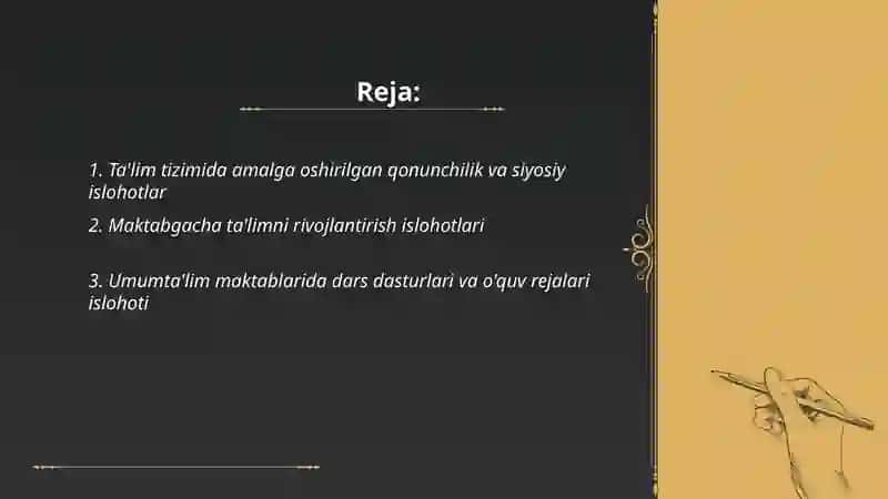 O'zbekiston Respublikasida ta'lim sohasida amalga oshirilgan islohotlar 2