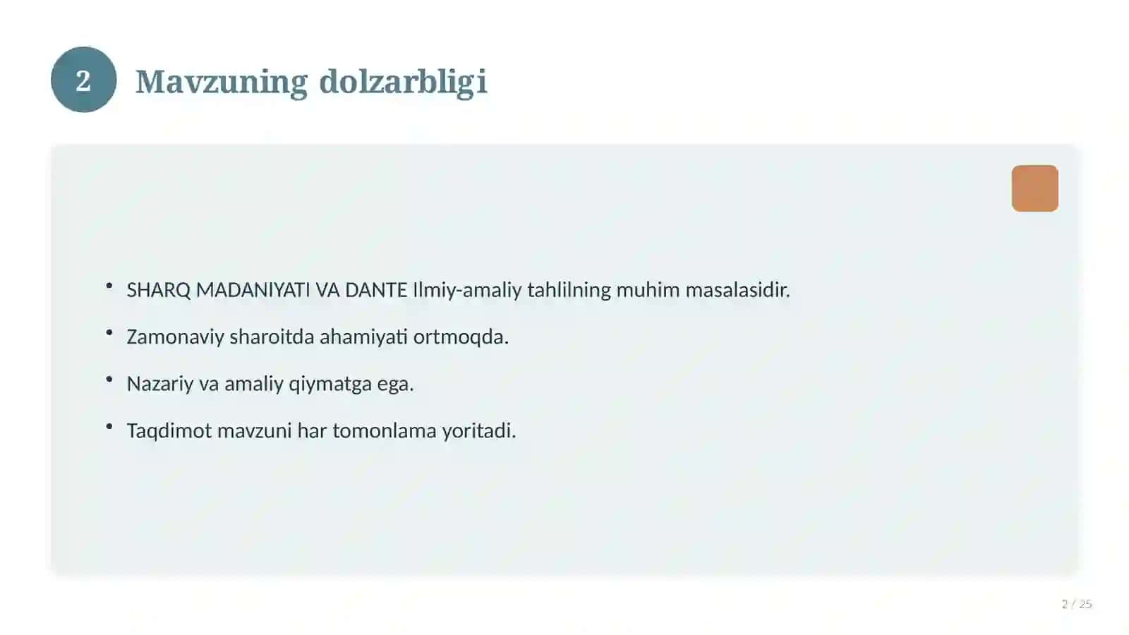 SHARQ MADANIYATI VA DANTE 2
