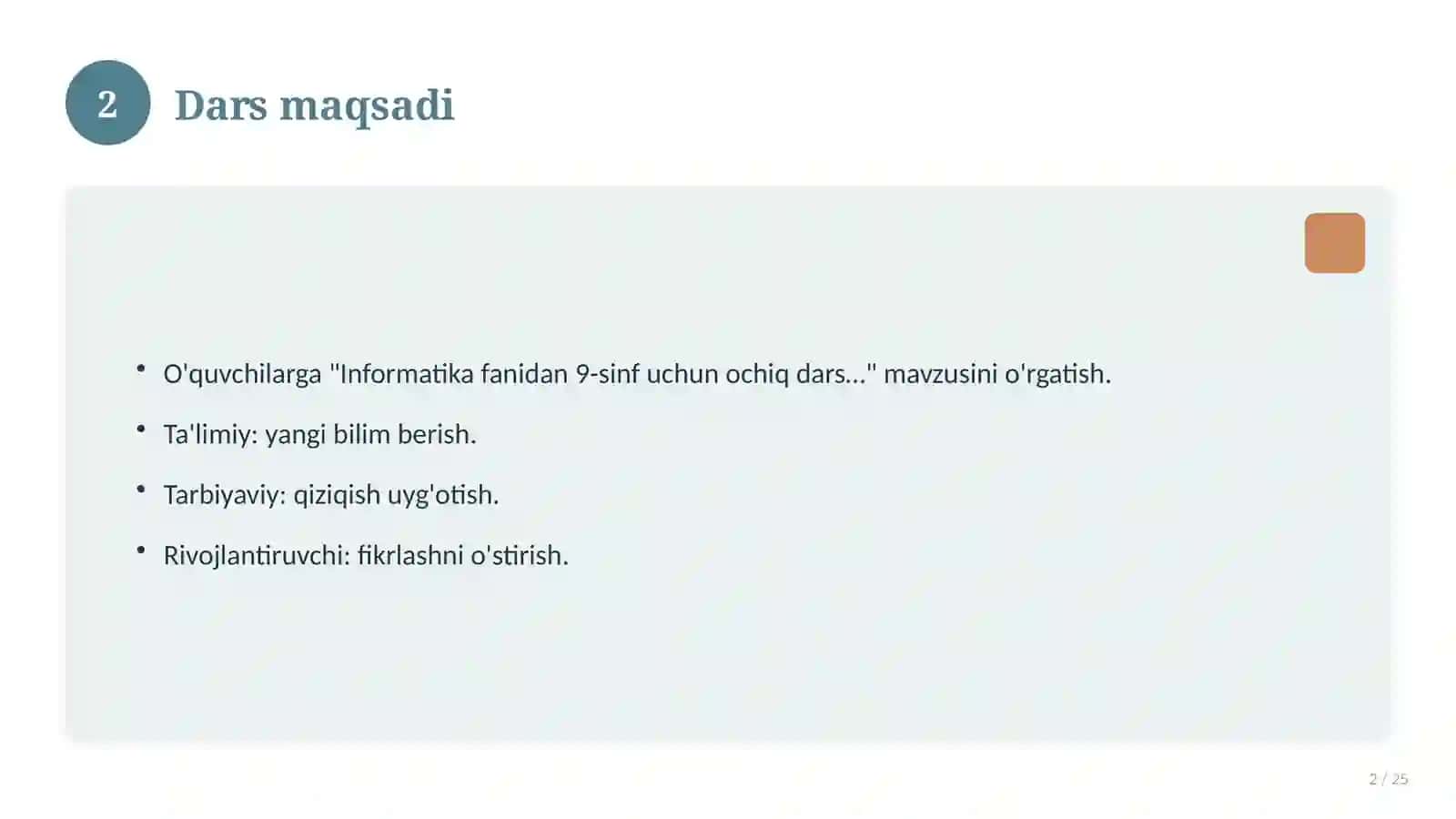 Informatika fanidan 9-sinf uchun ochiq dars ishlanmasi 2