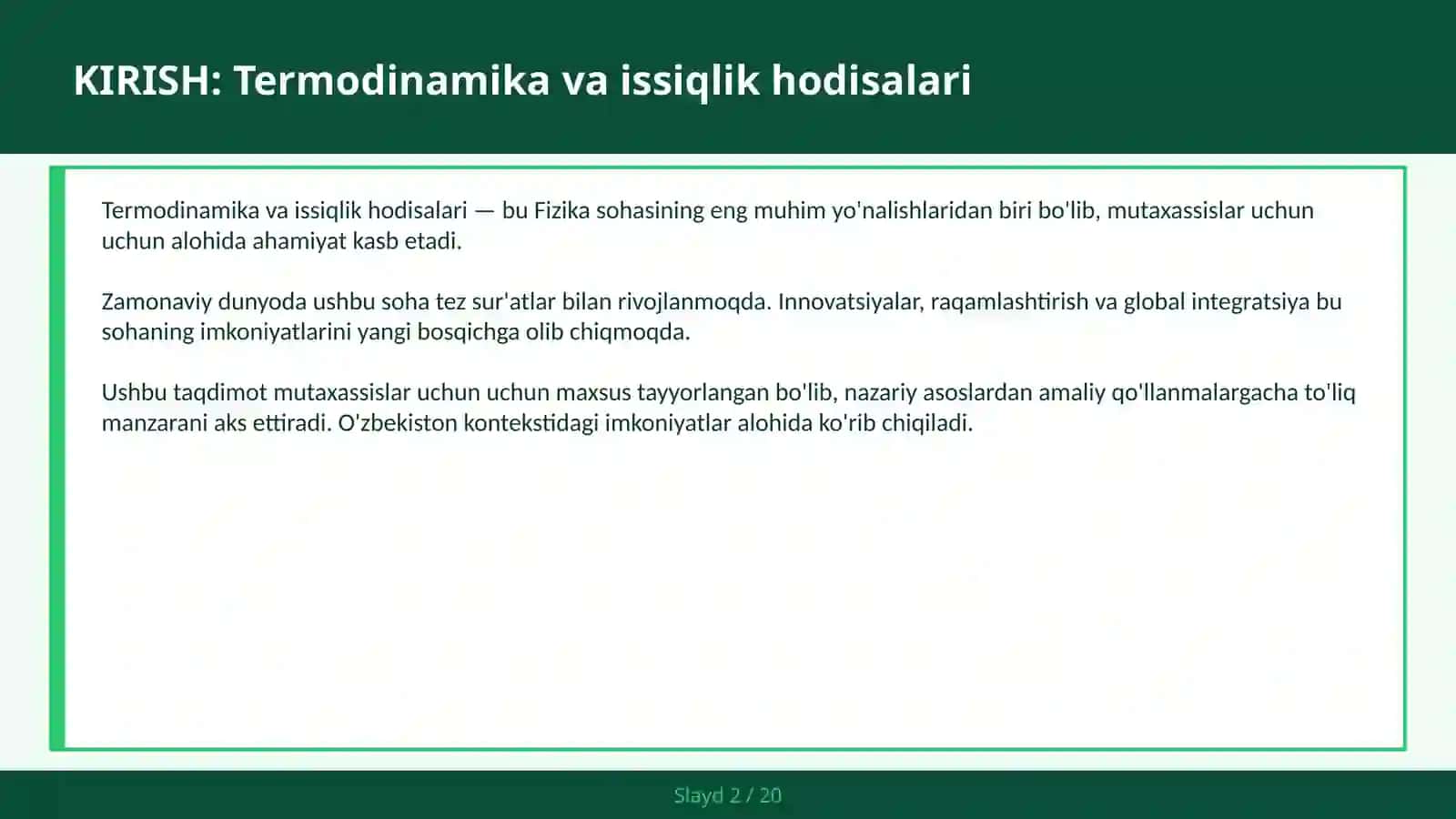 TERMODINAMIKA VA ISSIQLIK HODISALARI 2