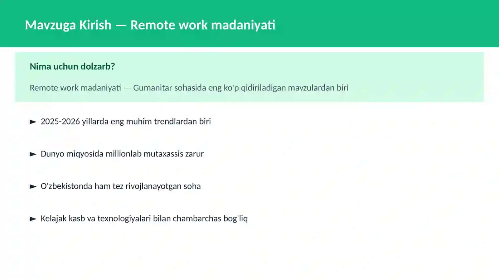 Remote work madaniyati 2