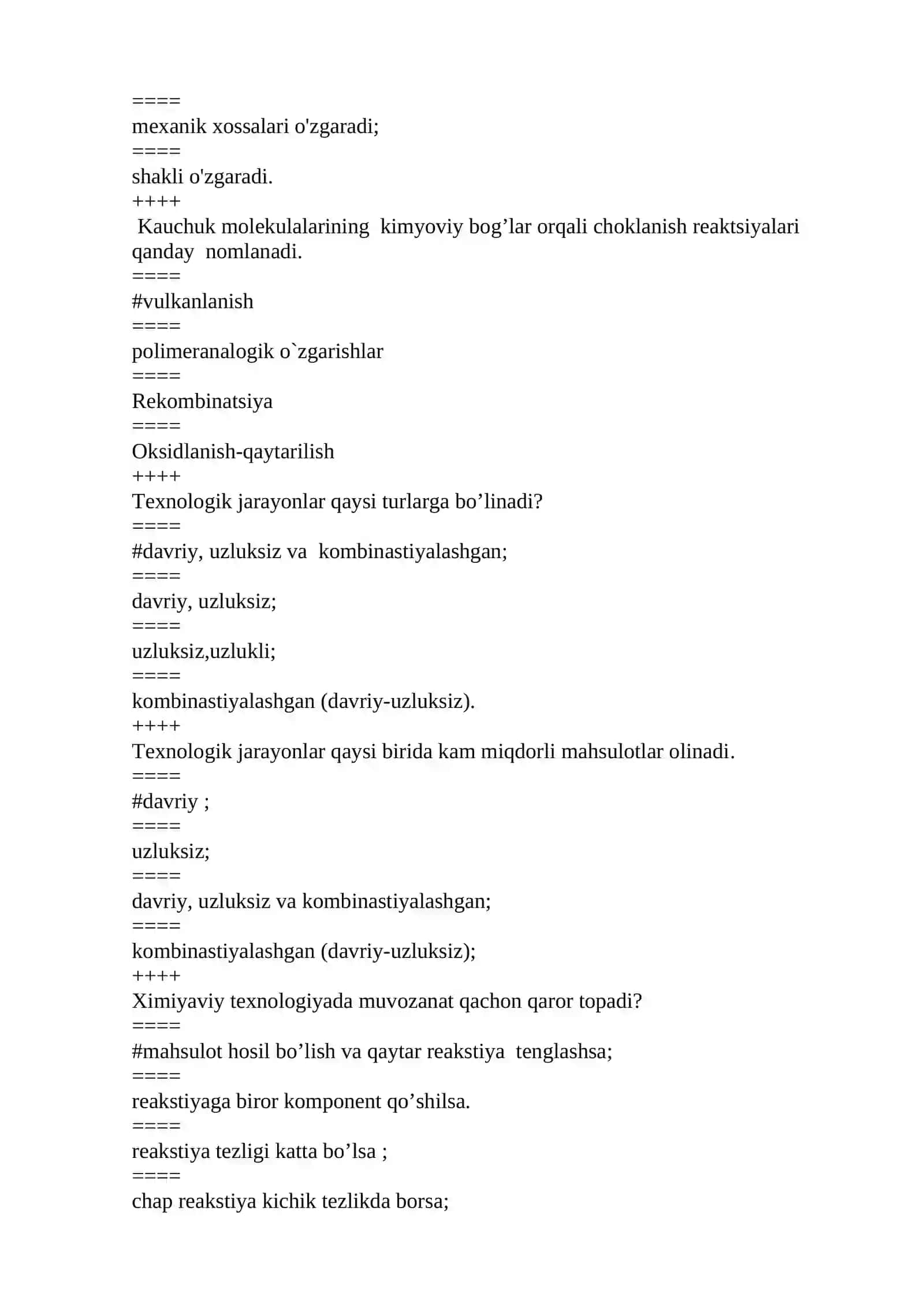 Texnologiya fanidan testlar 2