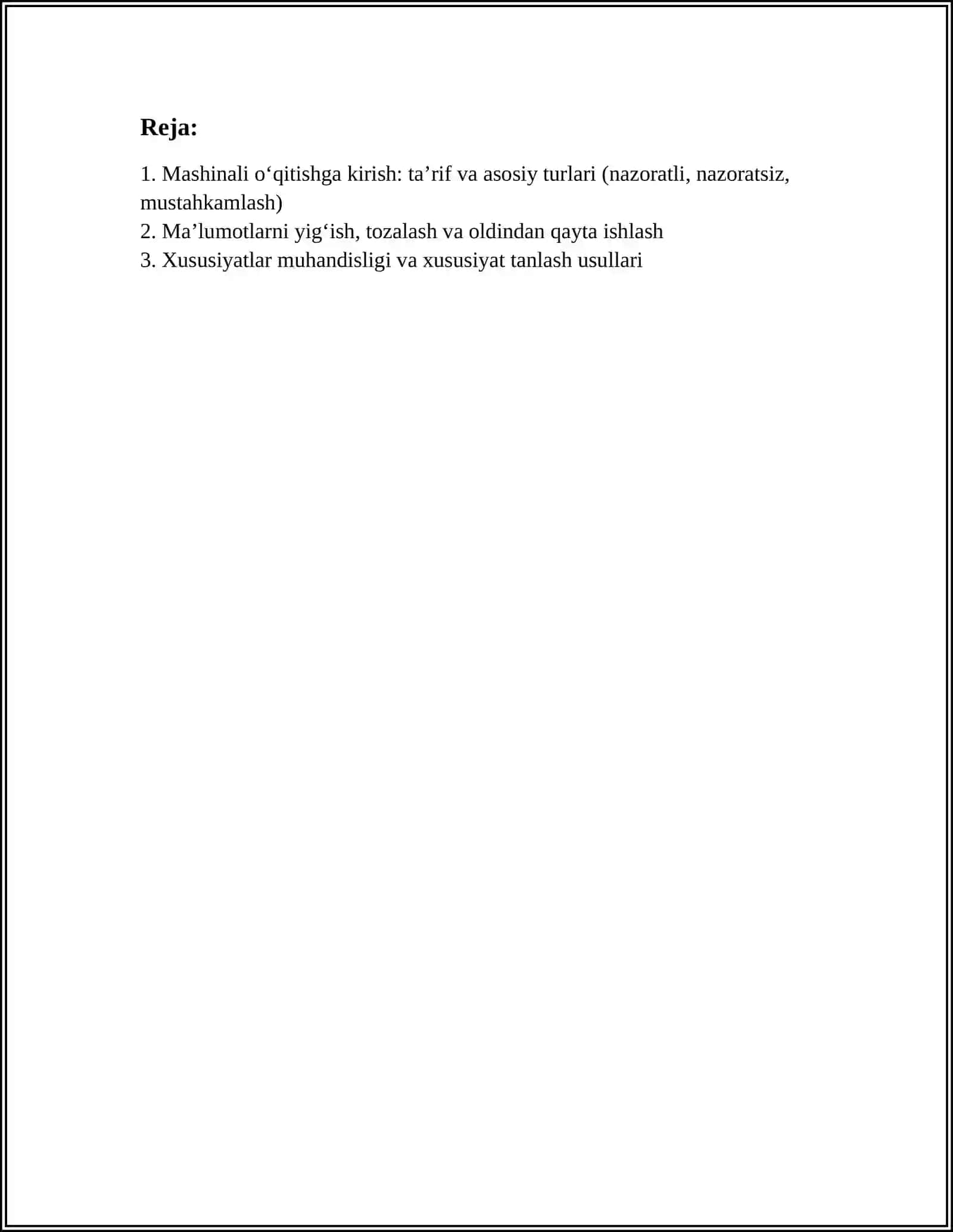MASHINALI O‘QITISH (MACHINE LEARNING) ASOSLARI 2