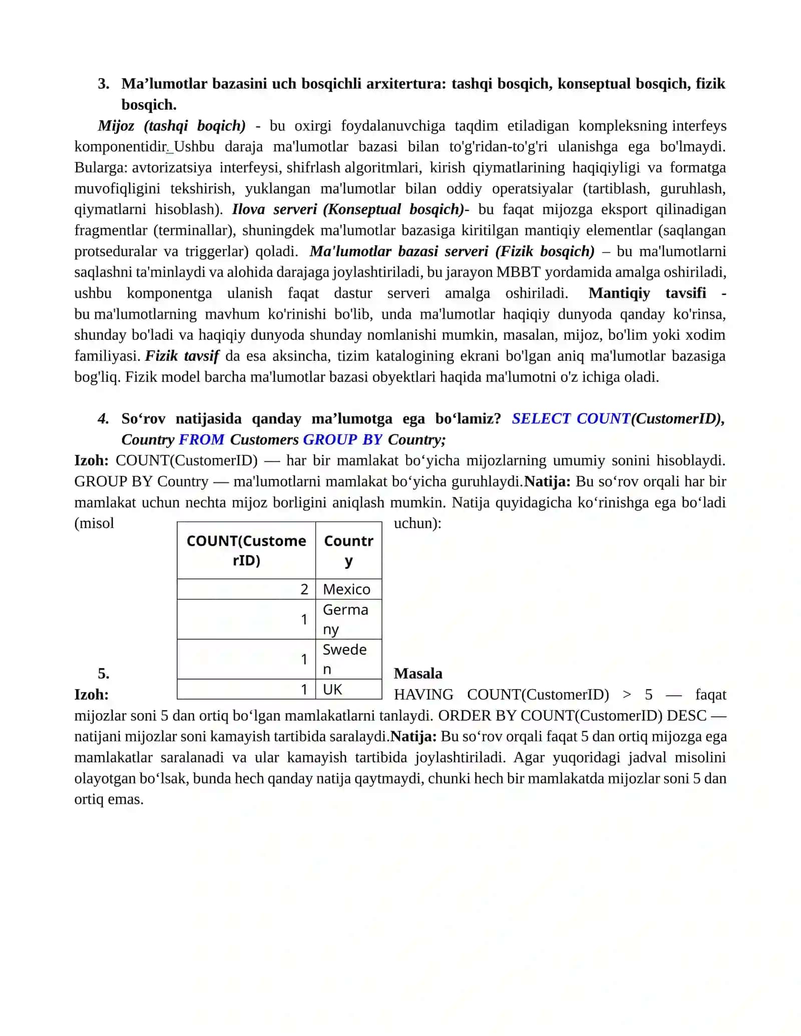 Ma’lumotlar bazasini boshqarish tizimi (MBBT) 2