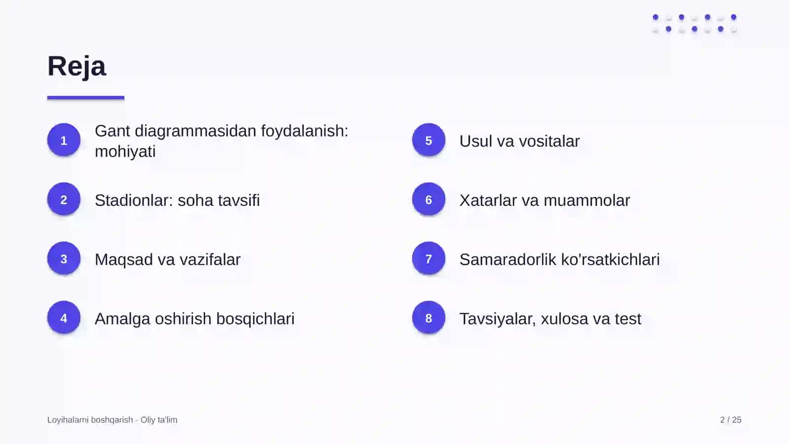 Stadionlarda Gant diagrammasidan foydalanish 2