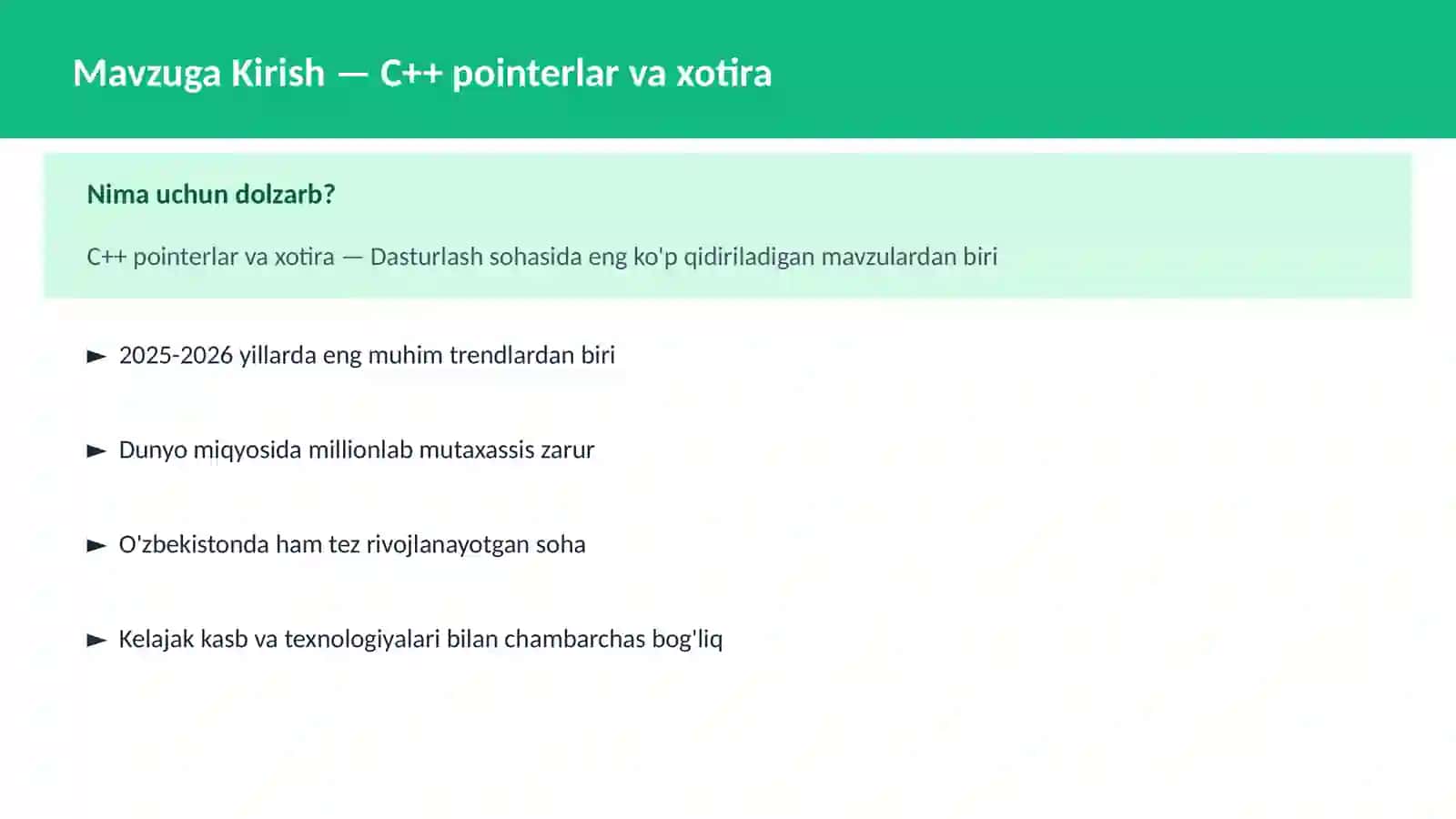 C++ pointerlar va xotira 2
