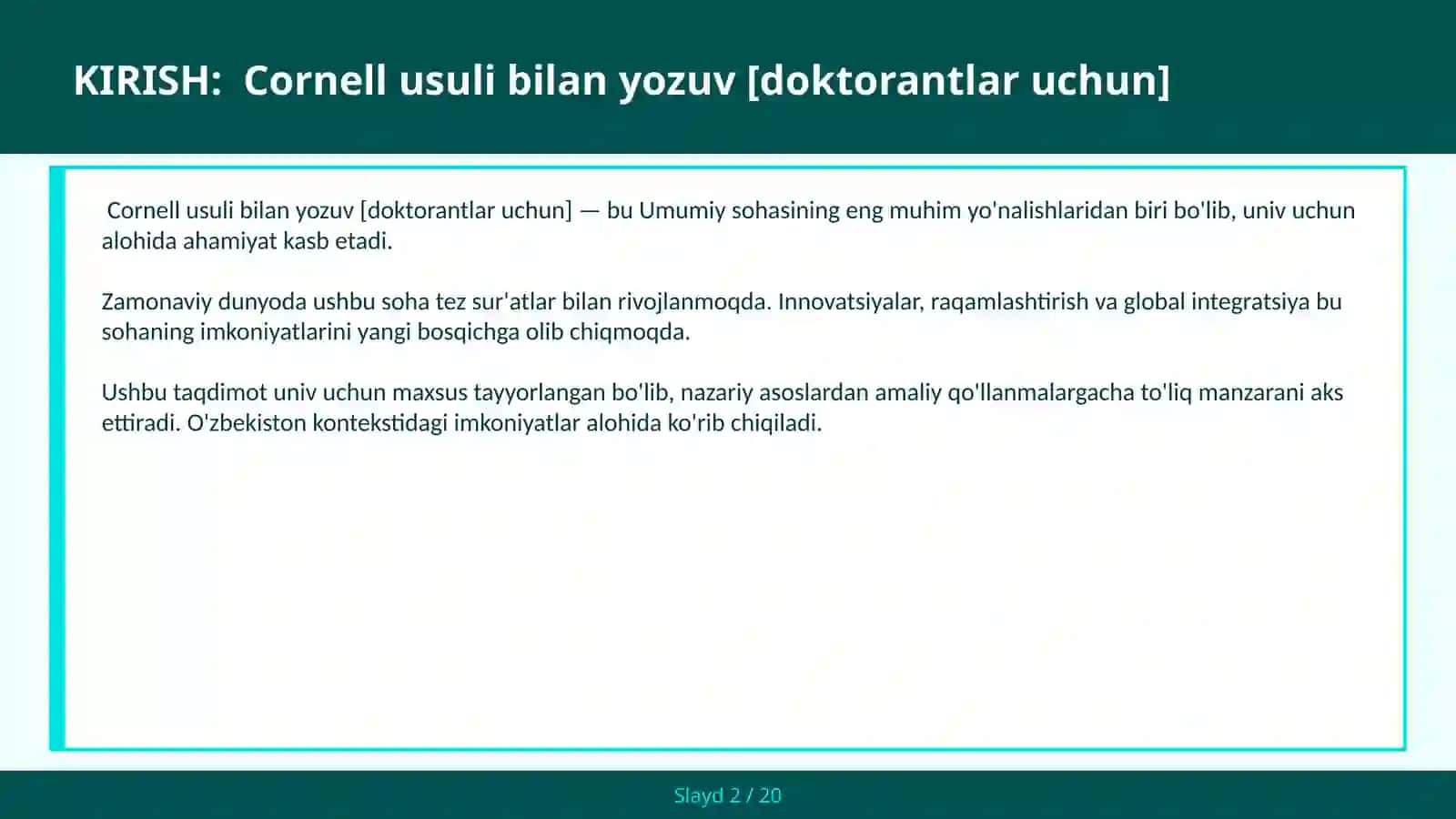 Cornell usuli bilan yozuv [doktorantlar uchun] 2
