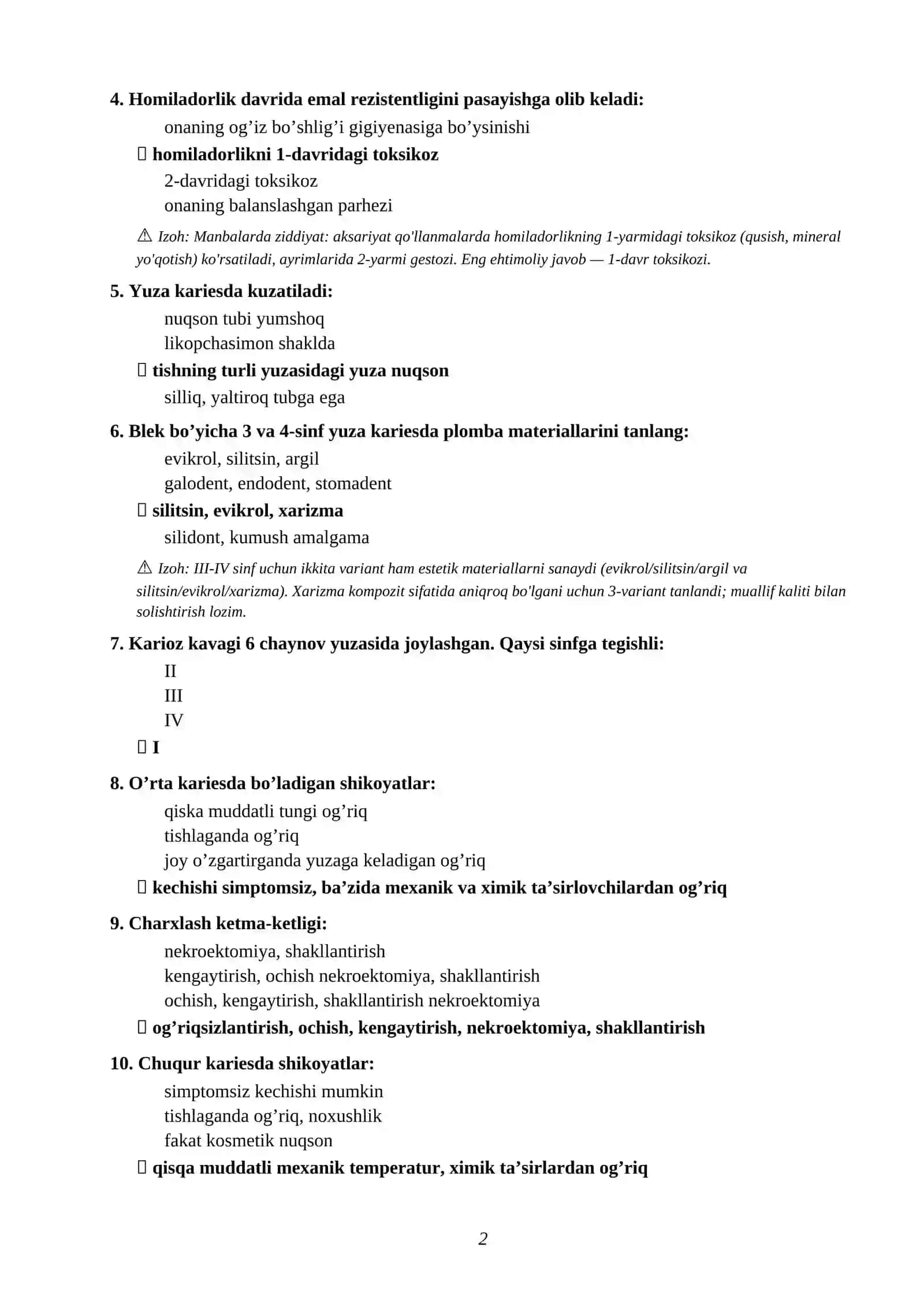 Umumiy stomatologiya 500 ta test javoblari — Attestatsiya va Nostrifikatsiya 2026 2