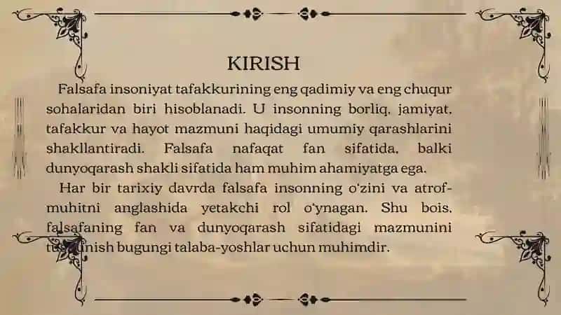 FALSAFA FAN dunyoqarash sifatida tariflar 2